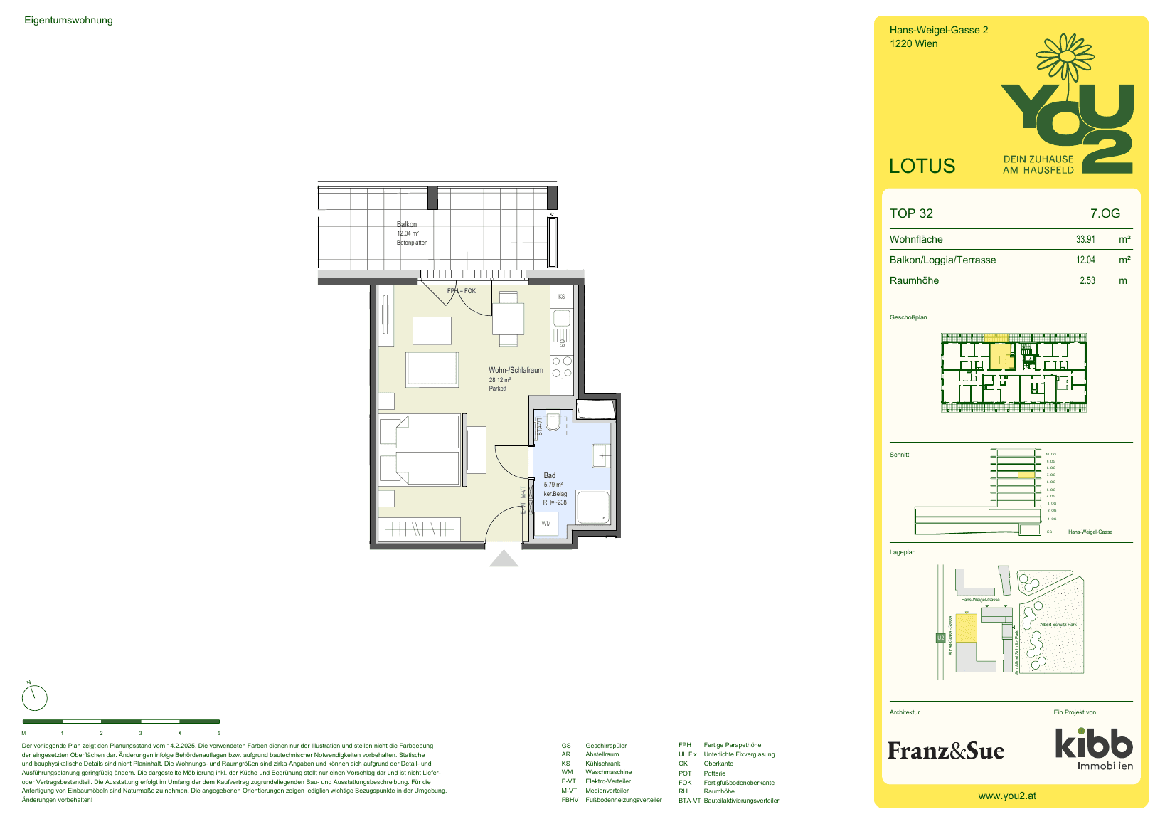 Grundriss Lotus 2 Top 32 — YOU2 - Dein Zuhause am Hausfeld — 1 Zimmer — 33,9 m² — 7th floor — north