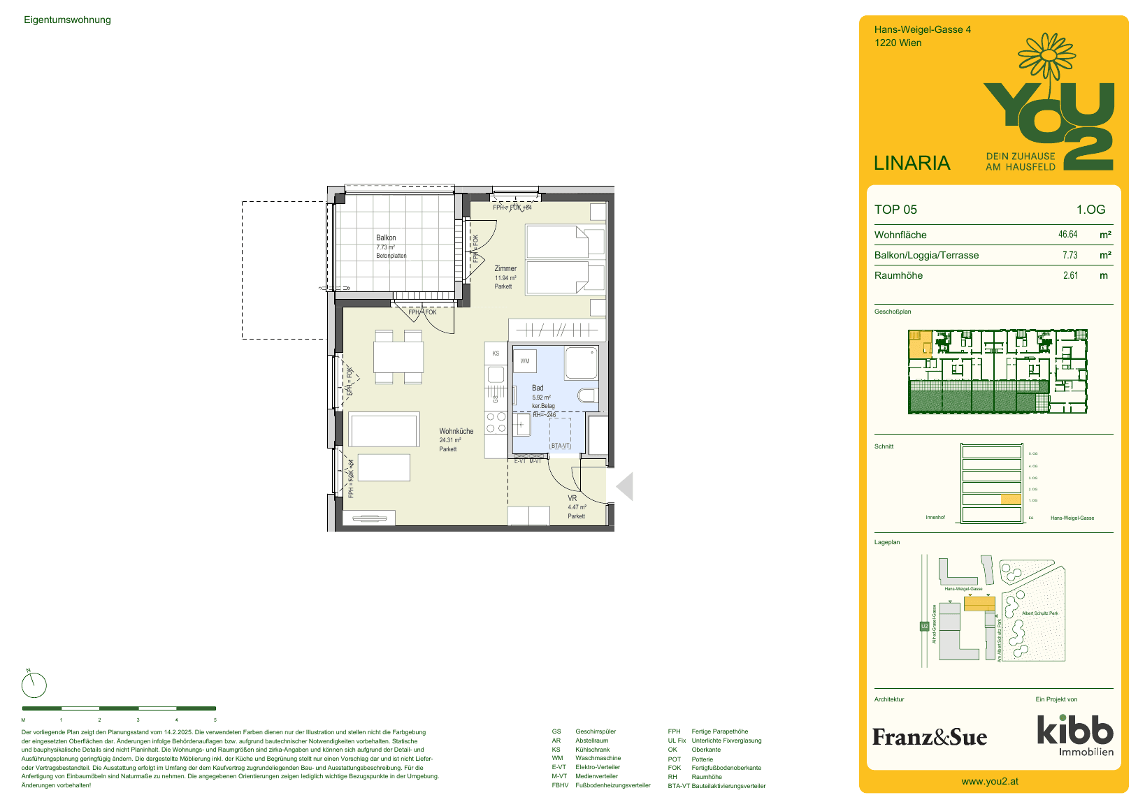 Grundriss Linaria 4 Top 5 — YOU2 - Dein Zuhause am Hausfeld — 1 Zimmer — 46,6 m² — 1st floor — west