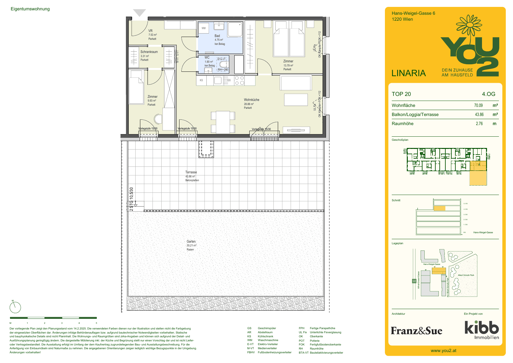 Grundriss Linaria 6 Top 20 — YOU2 - Dein Zuhause am Hausfeld — 3 Zimmer — 70,1 m² — 4th floor — south