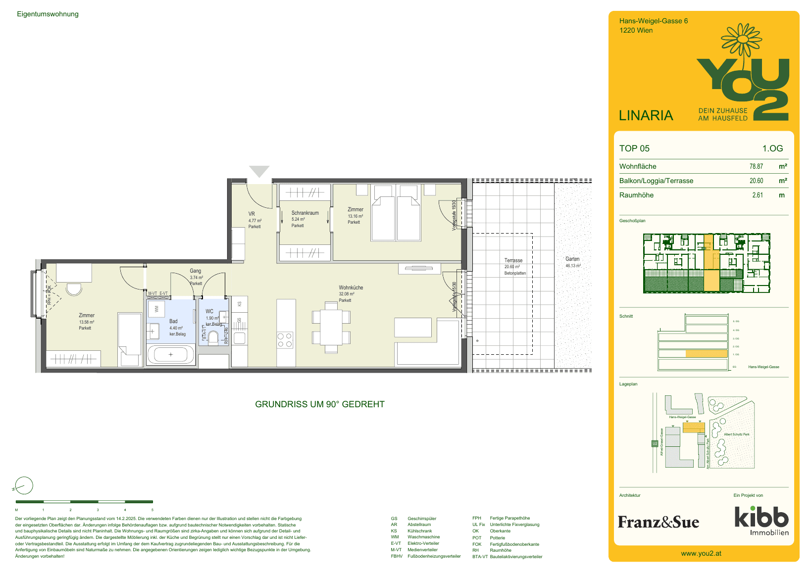 Grundriss Linaria 6 Top 5 — YOU2 - Dein Zuhause am Hausfeld — 3 Zimmer — 78,9 m² — 1st floor — south