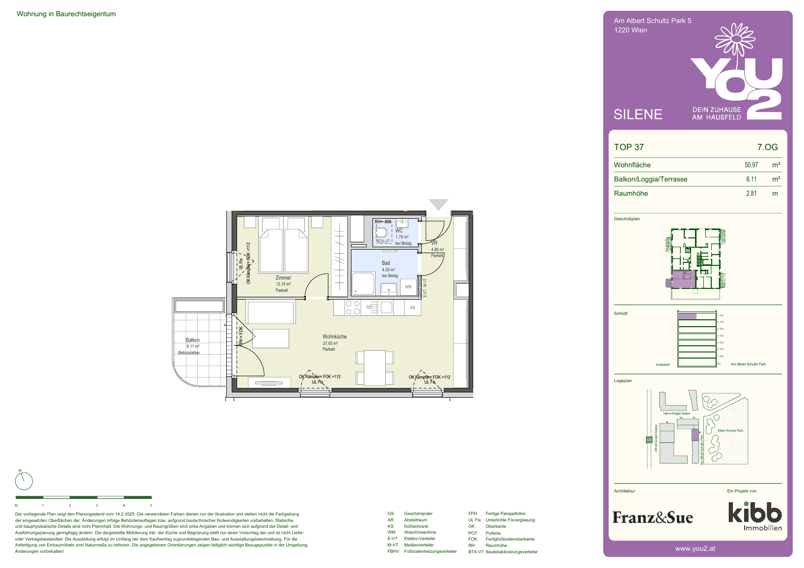 Grundriss Silene 5 Top 37 — YOU2 - Dein Zuhause am Hausfeld — 2 Zimmer — 51 m² — 7th floor — west