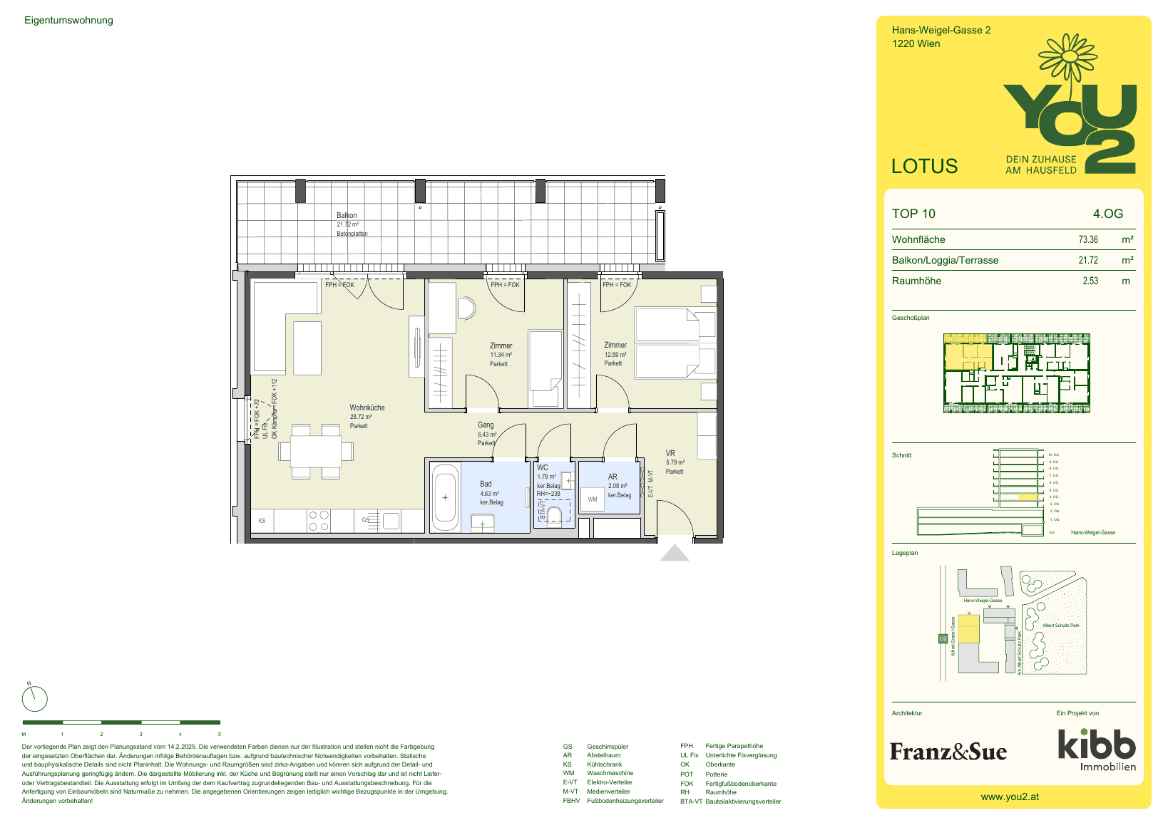 Grundriss Lotus 2 Top 10 — YOU2 - Dein Zuhause am Hausfeld — 3 Zimmer — 73,4 m² — 4th floor — north