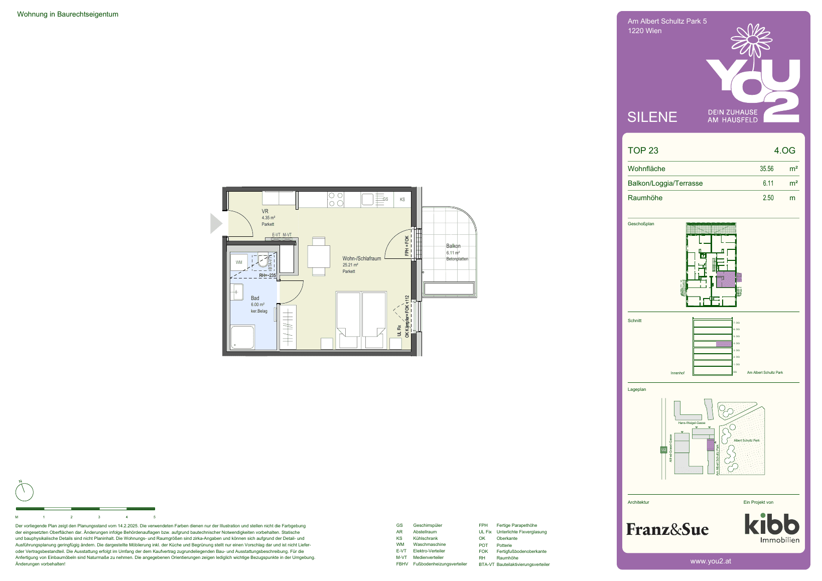 Grundriss Silene 5 Top 23 — YOU2 - Dein Zuhause am Hausfeld — 1 Zimmer — 35,6 m² — 4th floor — east