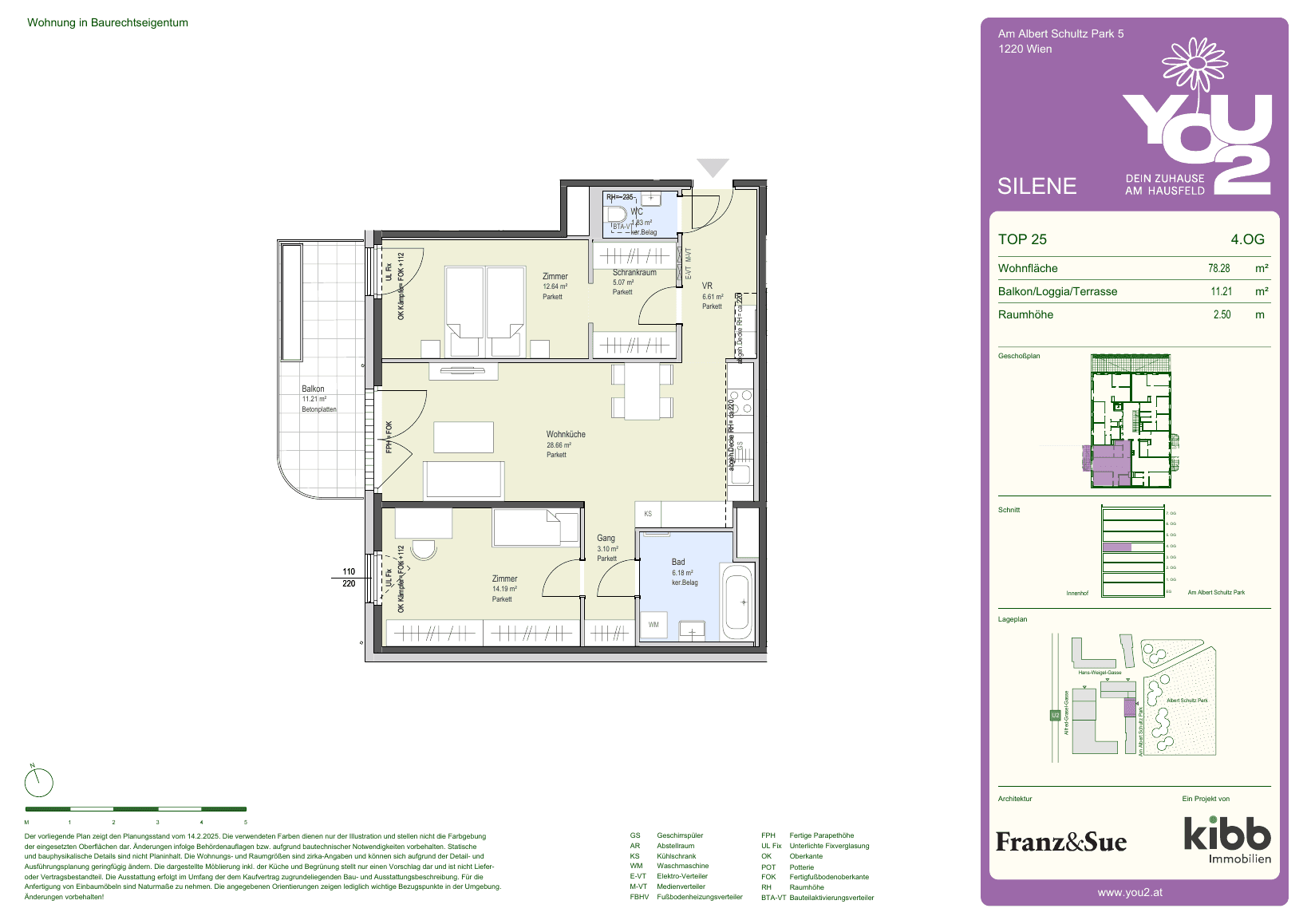 Grundriss Silene 5 Top 25 — YOU2 - Dein Zuhause am Hausfeld — 3 Zimmer — 78,3 m² — 4th floor — west