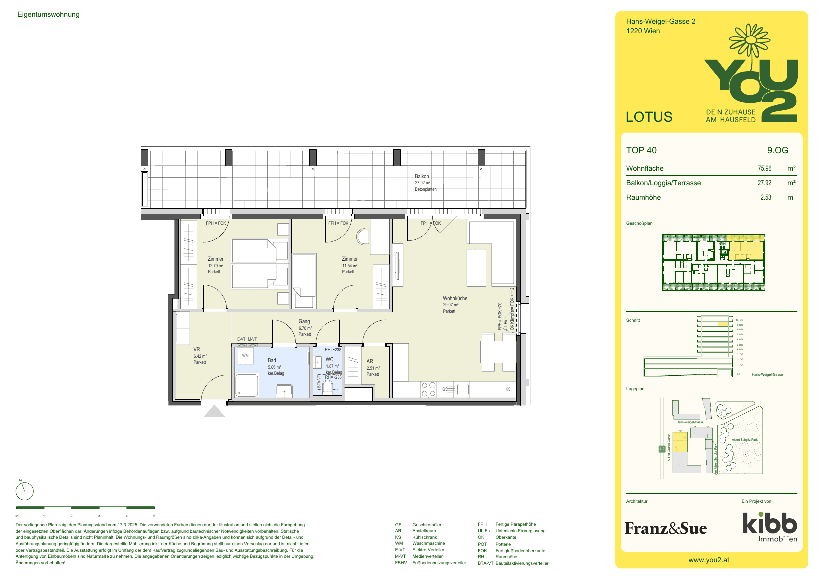 Grundriss Lotus 2 Top 40 — YOU2 - Dein Zuhause am Hausfeld — 3 Zimmer — 76 m² — 9th floor — north
