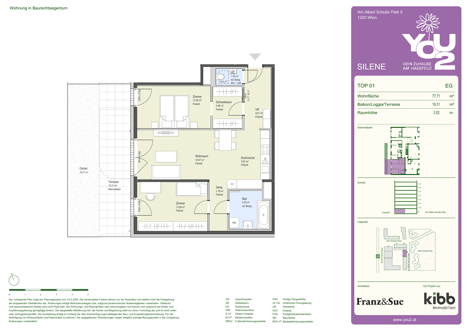 Grundriss Silene 5 Top 1 — YOU2 - Dein Zuhause am Hausfeld — 3 Zimmer — 77,7 m² — Ground floor — west