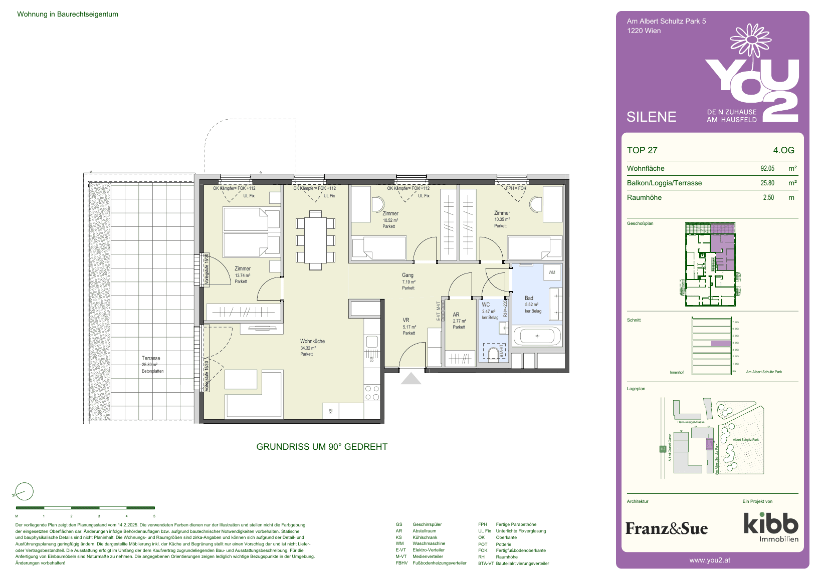 Grundriss Silene 5 Top 27 — YOU2 - Dein Zuhause am Hausfeld — 4 Zimmer — 92,1 m² — 4th floor — north
