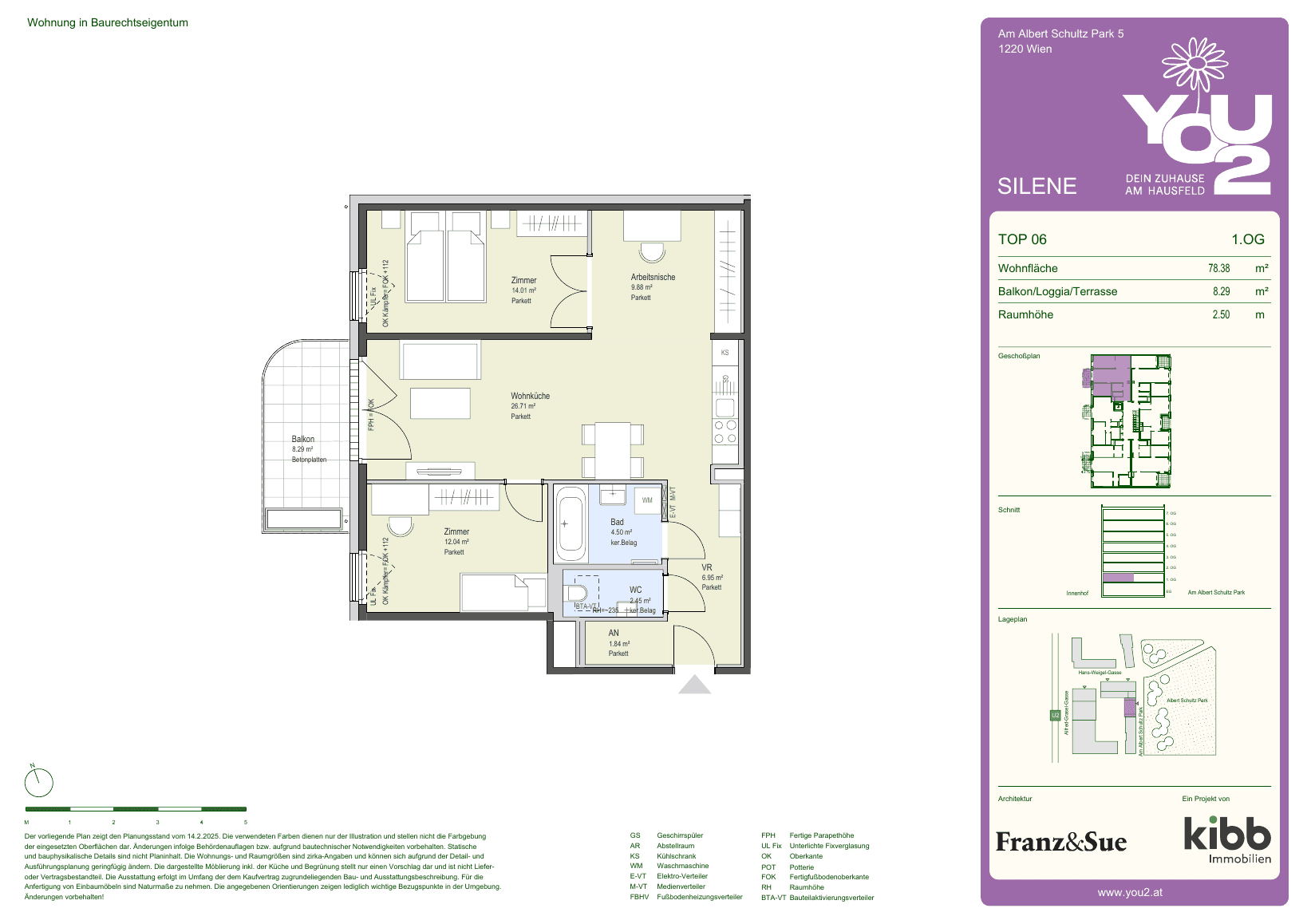 Grundriss Silene 5 Top 6 — YOU2 - Dein Zuhause am Hausfeld — 3 Zimmer — 78,4 m² — 1st floor — west