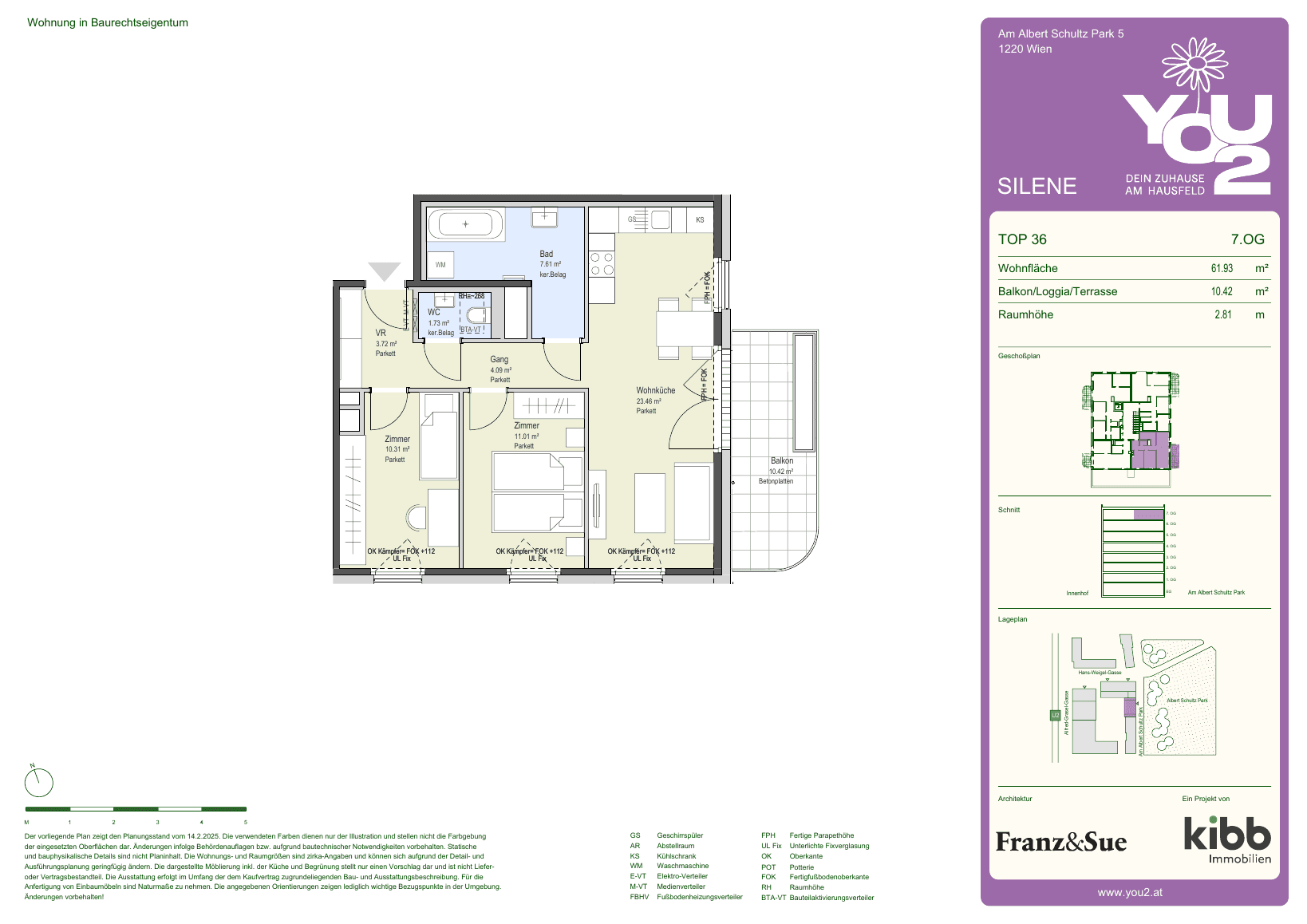 Grundriss Silene 5 Top 36 — YOU2 - Dein Zuhause am Hausfeld — 3 Zimmer — 61,9 m² — 7th floor — east