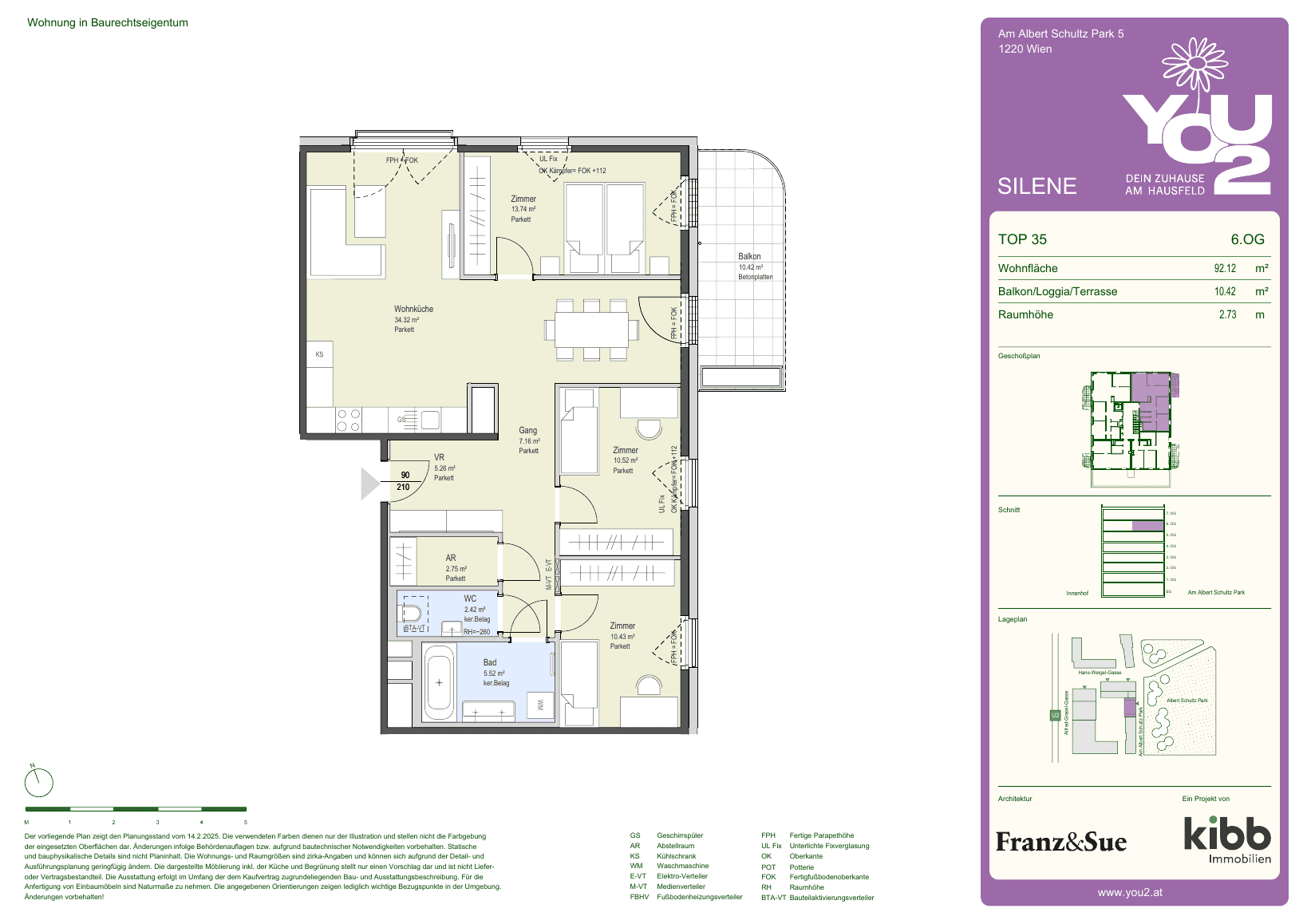 Grundriss Silene 5 Top 35 — YOU2 - Dein Zuhause am Hausfeld — 4 Zimmer — 92,1 m² — 6th floor — east