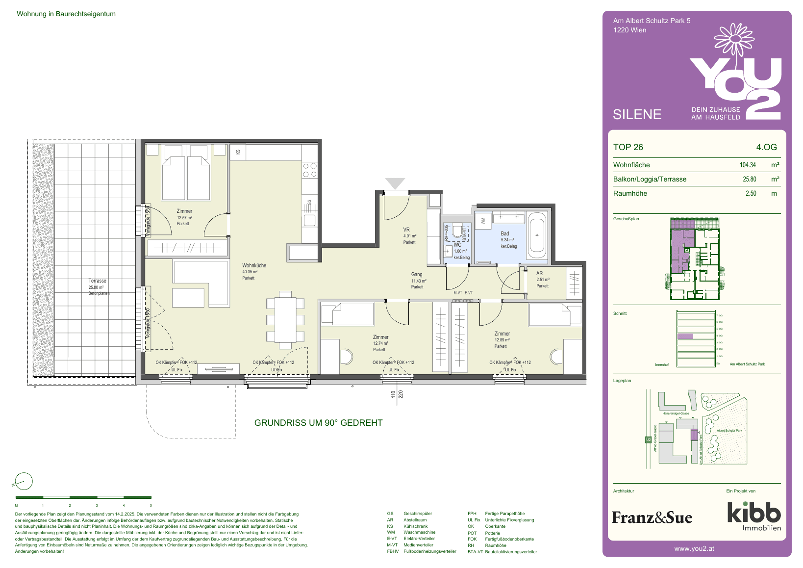 Grundriss Silene 5 Top 26 — YOU2 - Dein Zuhause am Hausfeld — 4 Zimmer — 104,3 m² — 4th floor — north