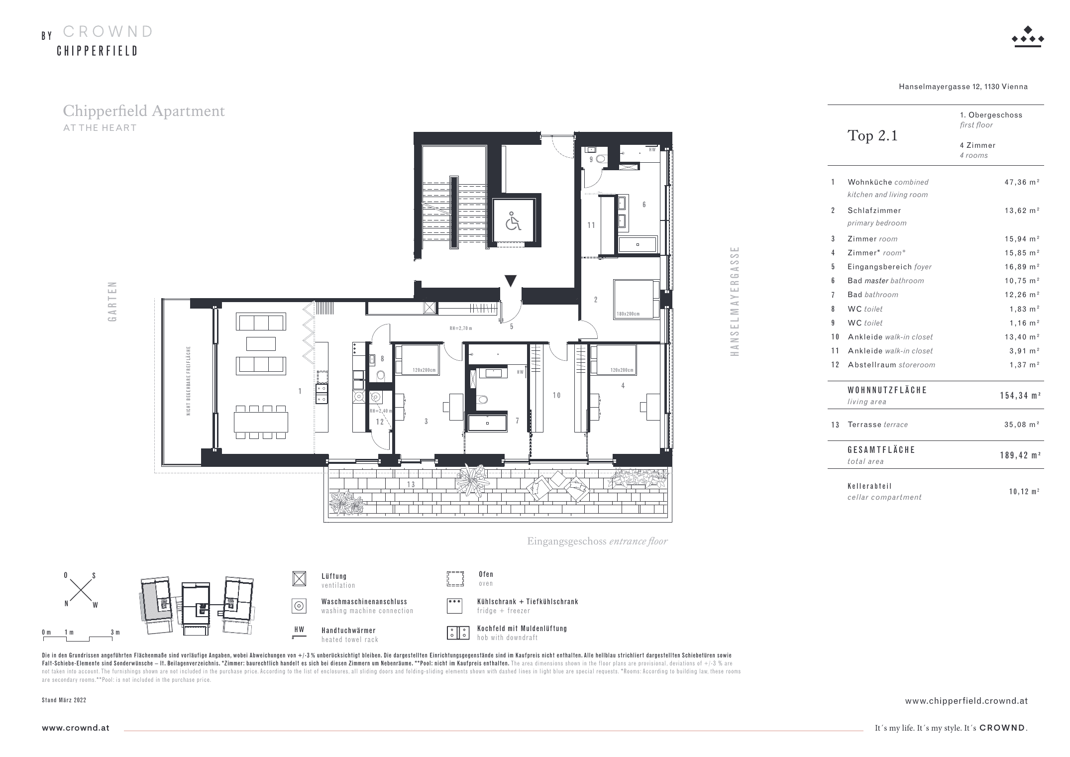 Grundriss Top 2.1 — CROWND by Chipperfield — 4 Zimmer — 154,7 m² — Ground floor — Grundriss 1/2