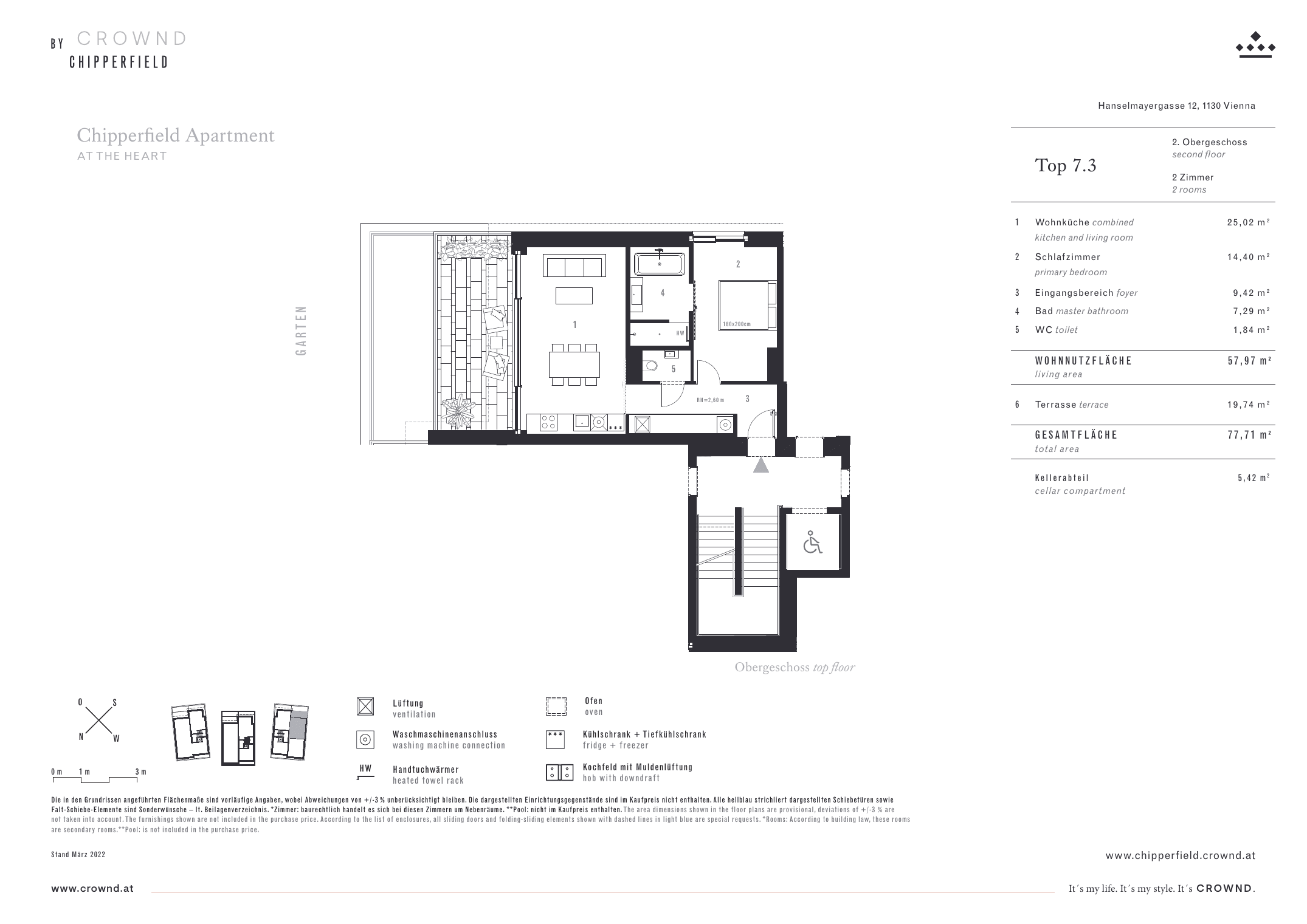 Grundriss Top 7.3 — CROWND by Chipperfield — 2 Zimmer — 57,5 m² — 3rd floor — Grundriss 1/2