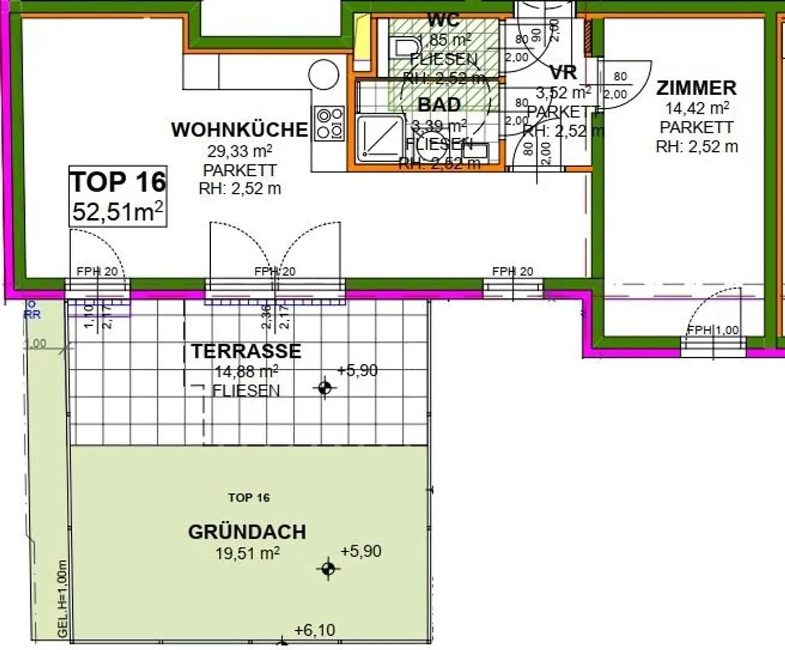 Grundriss Top 16 — Hauffgasse 29