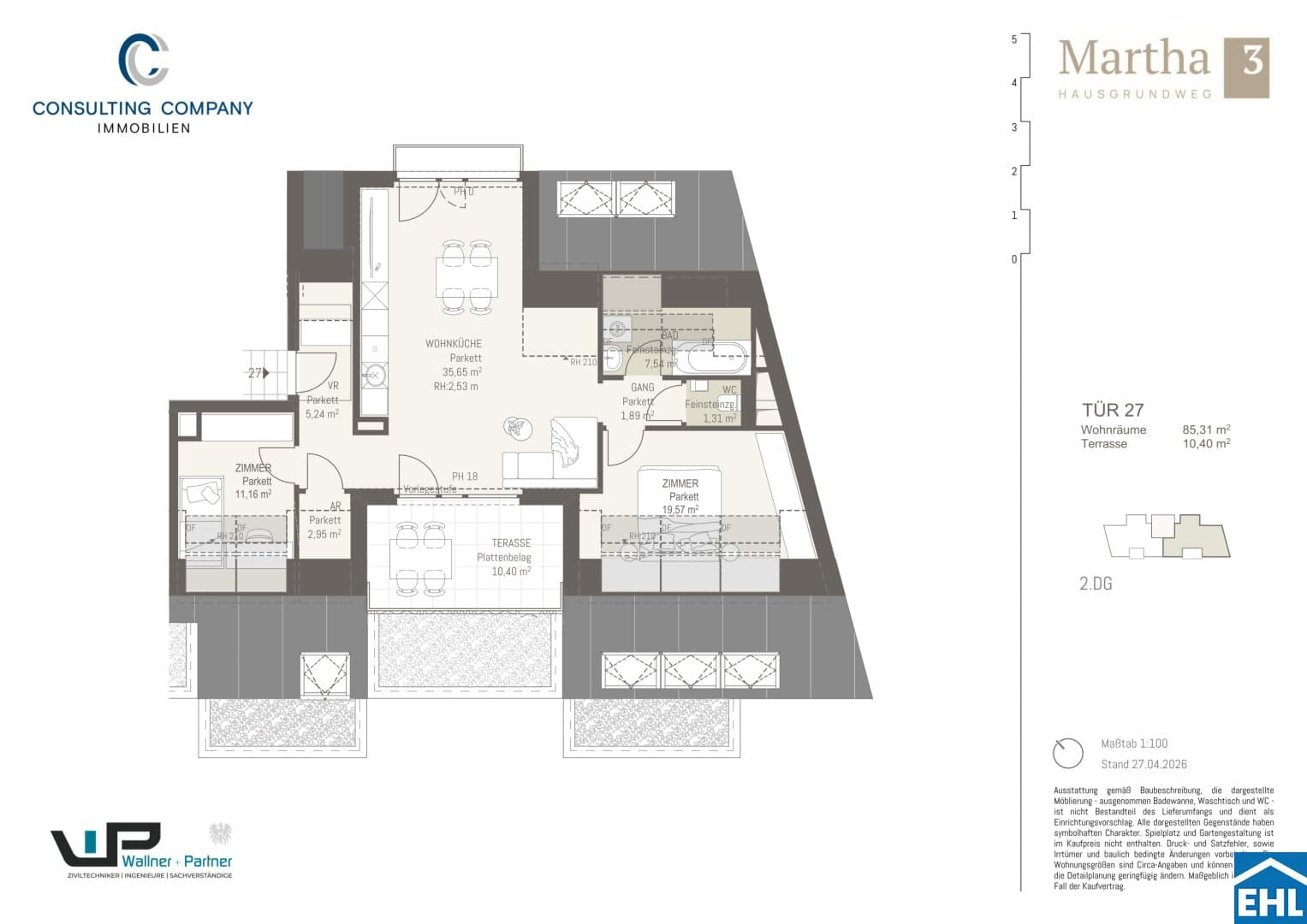 Grundriss Top 27 — MARTHA – Hausgrundweg 3 — 3 Zimmer — 85,3 m² — 2nd attic floor — SOW