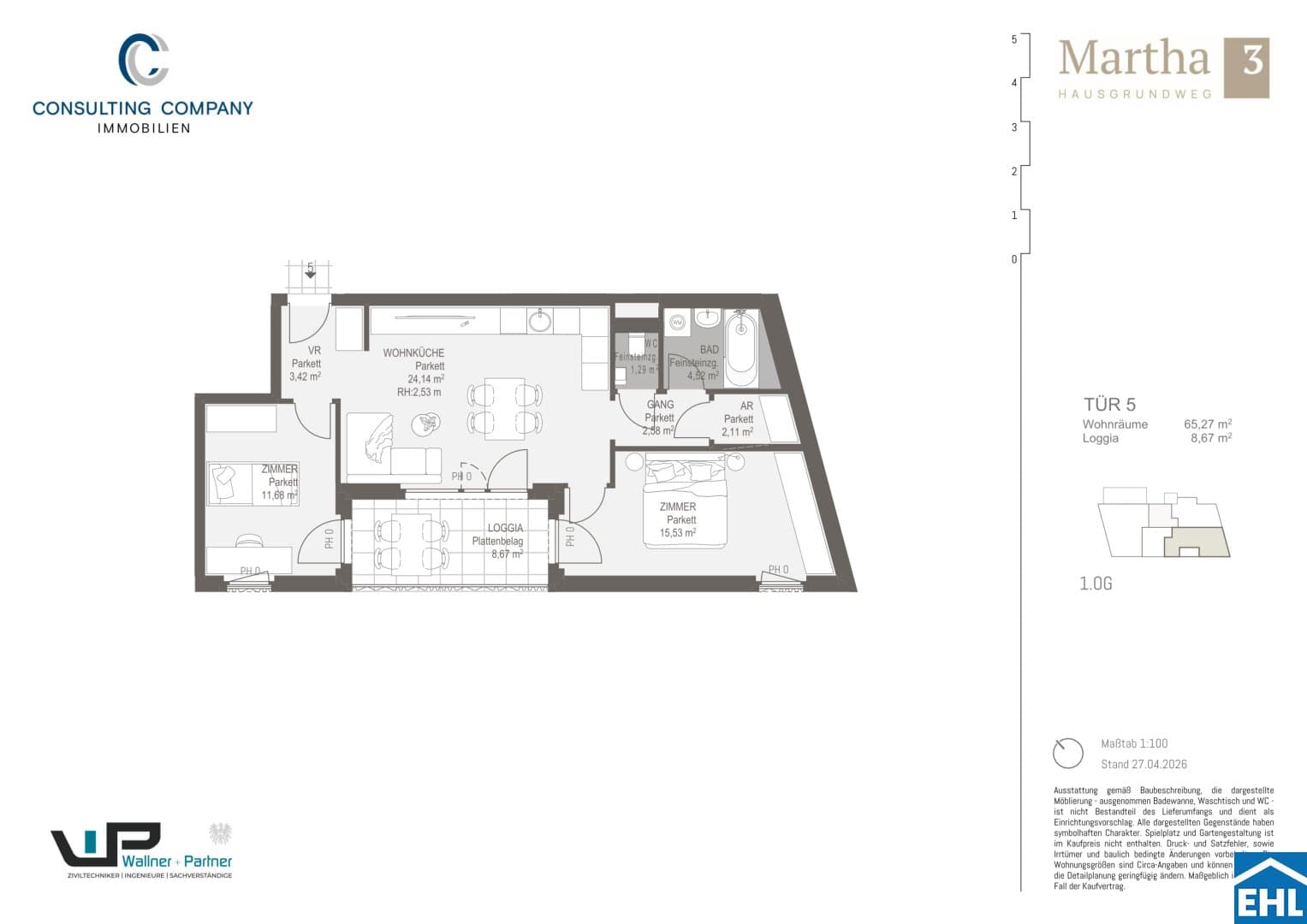 Grundriss Top 5 — MARTHA – Hausgrundweg 3 — 3 Zimmer — 65,3 m² — 1st floor — S