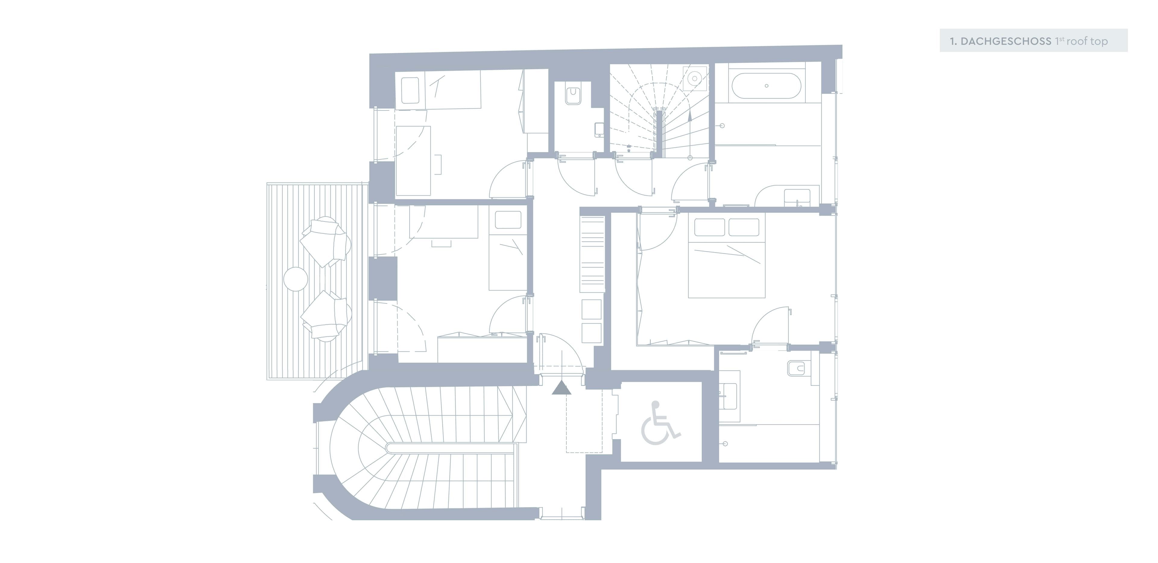 Grundriss TOP 1.8 — Hay Joe — 4 Zimmer — 129,9 m² — ART NOUVEAU HOUSE: Altbau Chic auf zwei Etagen über den Dächern Wiens, Crownd. Signature, Virtuelle Tour — Grundriss 6/8