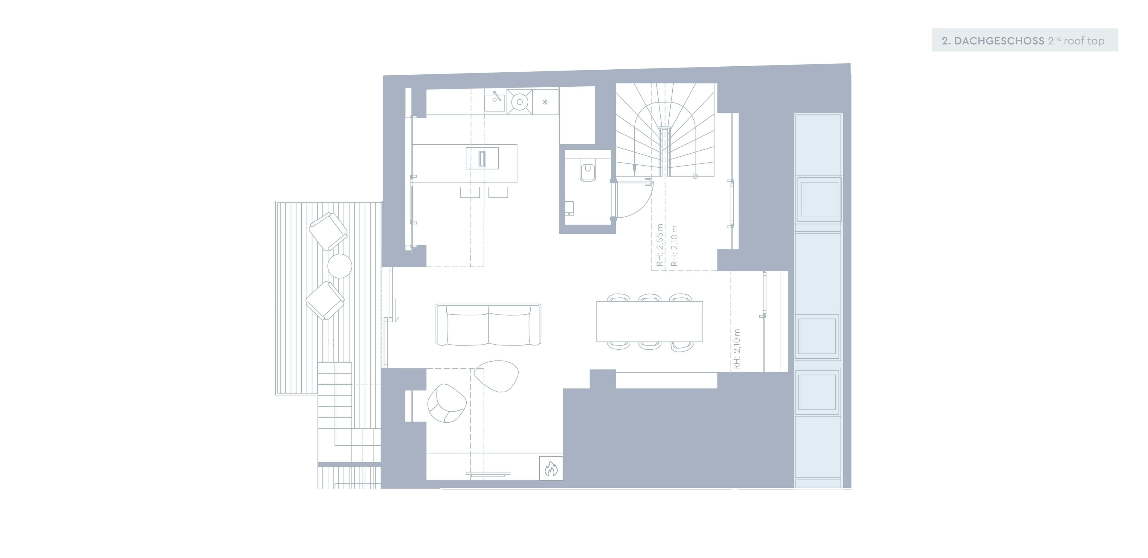 Grundriss TOP 1.8 — Hay Joe — 4 Zimmer — 129,9 m² — ART NOUVEAU HOUSE: Altbau Chic auf zwei Etagen über den Dächern Wiens, Crownd. Signature, Virtuelle Tour — Grundriss 7/8