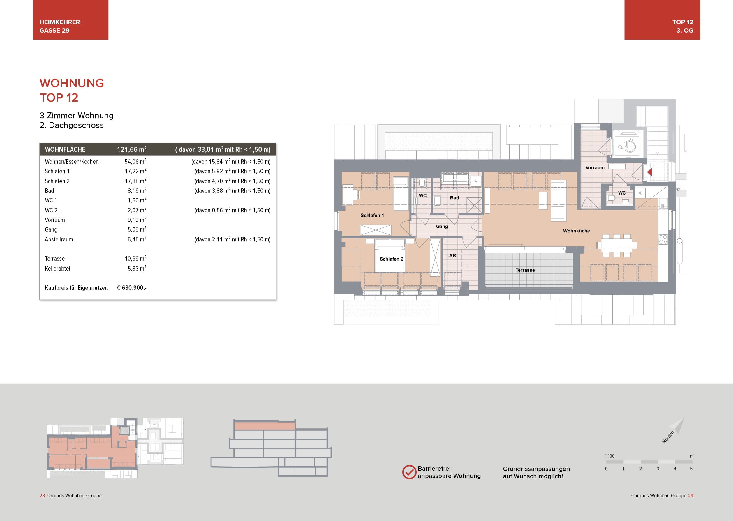 Grundriss Top 12 — Heimkehrergasse 29 — 3 Zimmer — 121,7 m² — 3rd floor