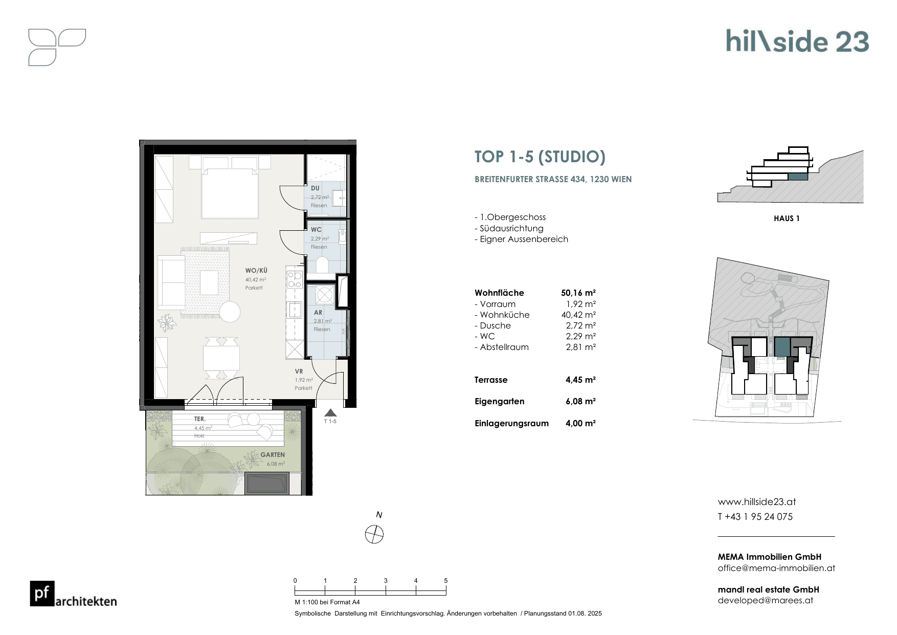 Grundriss Top 1-5 — Hillside 23 — 1 Zimmer — 50,2 m² — 1st floor
