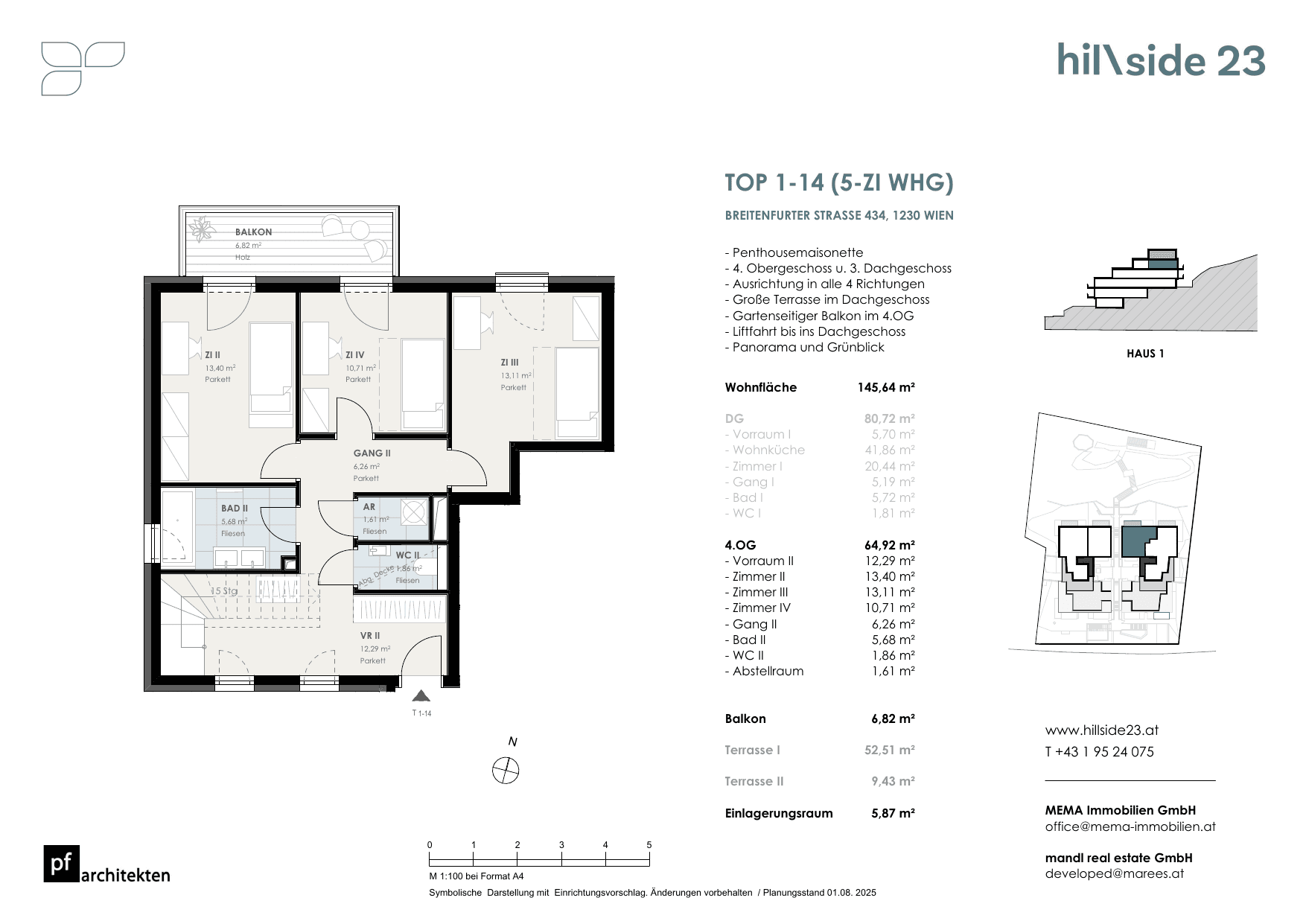 Grundriss Top 1-14 — Hillside 23 — 5 Zimmer — 145,6 m² — Attic floor