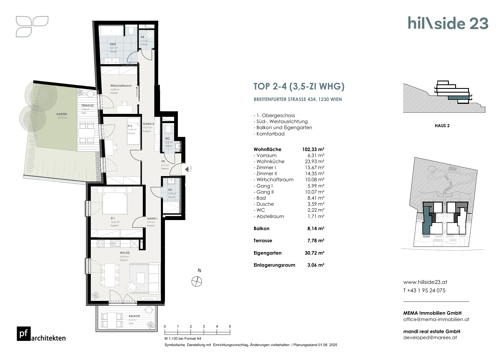 Grundriss Top 2-4 — Hillside 23 — 4 Zimmer — 102,3 m² — 1st floor