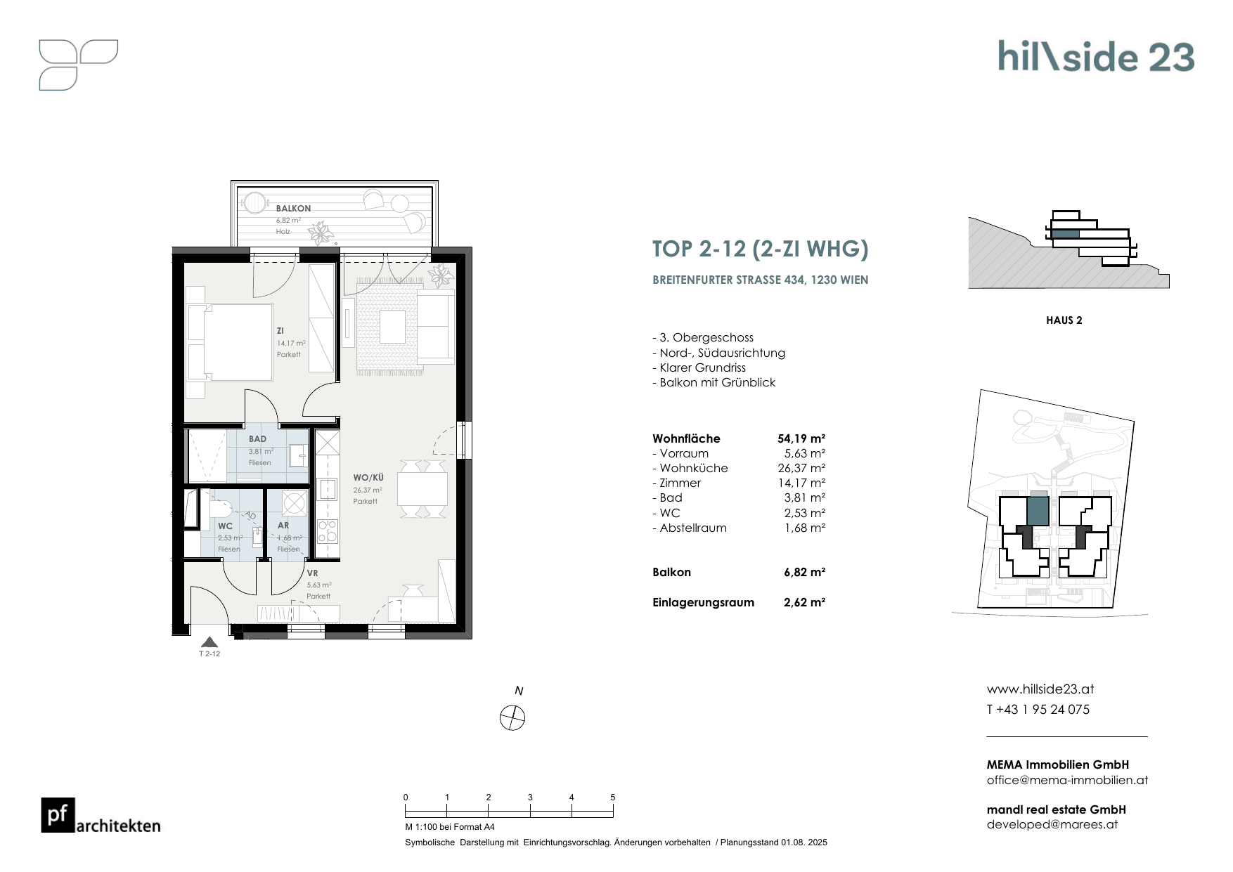 Grundriss Top 2-12 — Hillside 23 — 2 Zimmer — 54,2 m² — 3rd floor