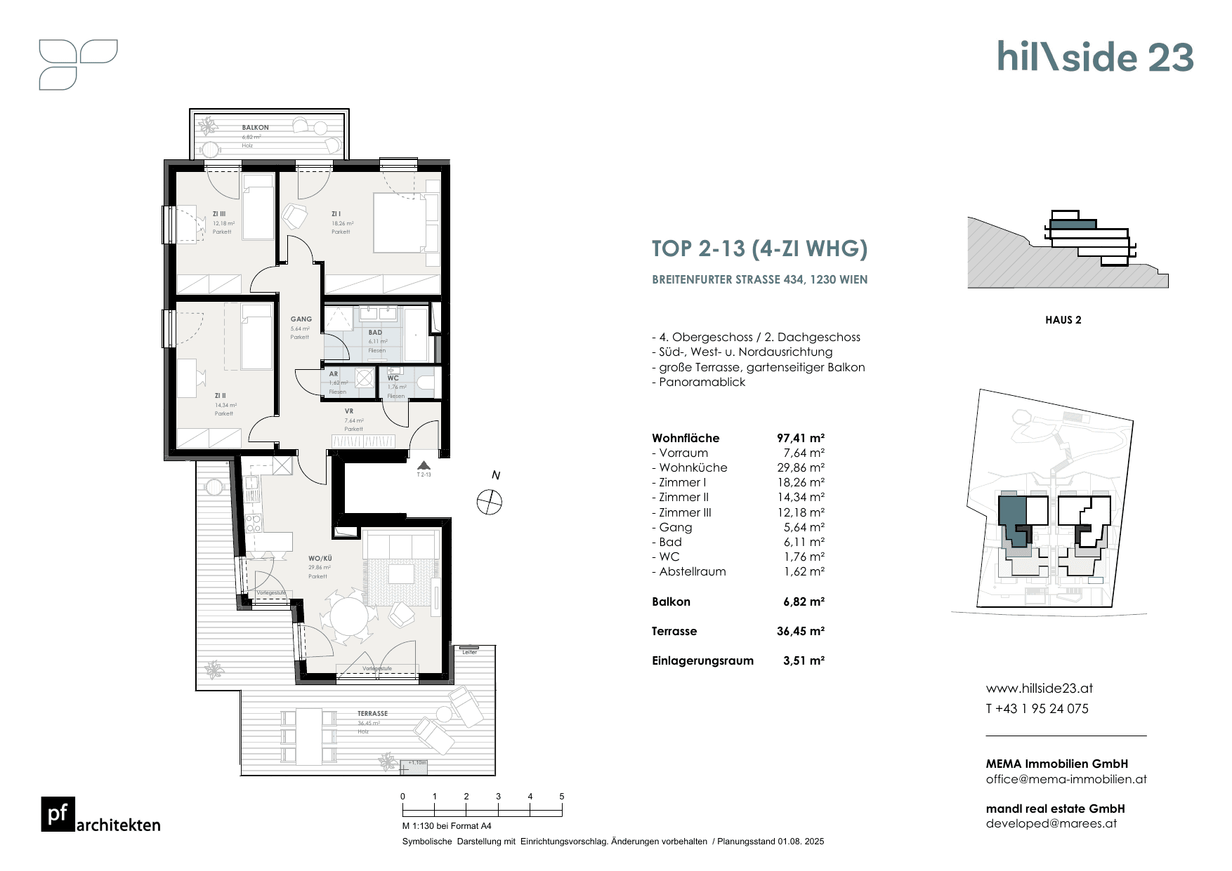 Grundriss Top 2-13 — Hillside 23 — 4 Zimmer — 97,4 m² — Attic floor