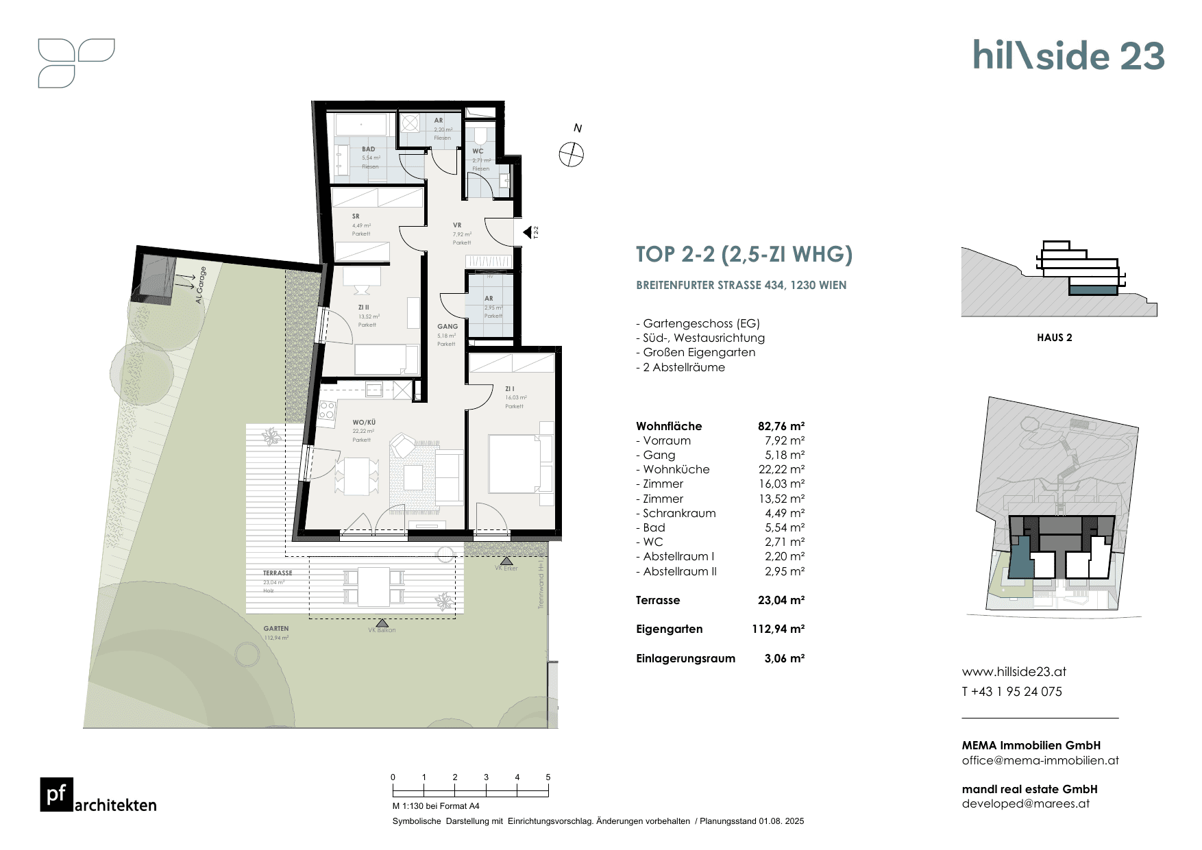 Grundriss Top 2-2 — Hillside 23 — 3 Zimmer — 82,8 m² — Ground floor