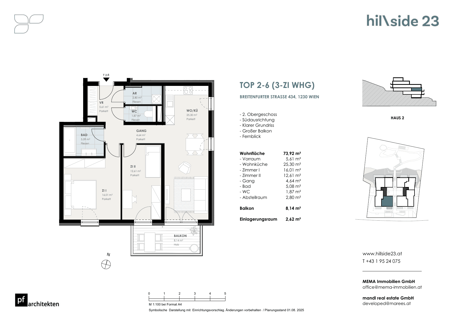 Grundriss Top 2-6 — Hillside 23 — 3 Zimmer — 73,9 m² — 2nd floor