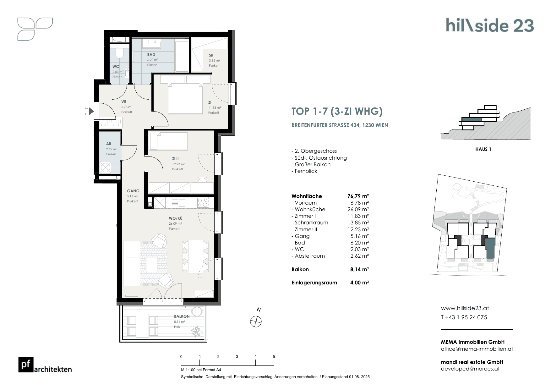 Grundriss Top 1-7 — Hillside 23 — 3 Zimmer — 76,8 m² — 2nd floor