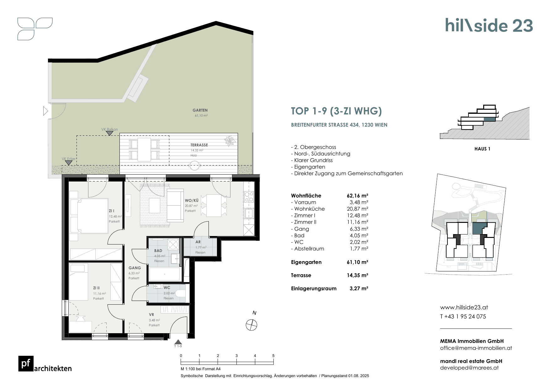 Grundriss Top 1-9 — Hillside 23 — 3 Zimmer — 62,2 m² — 2nd floor