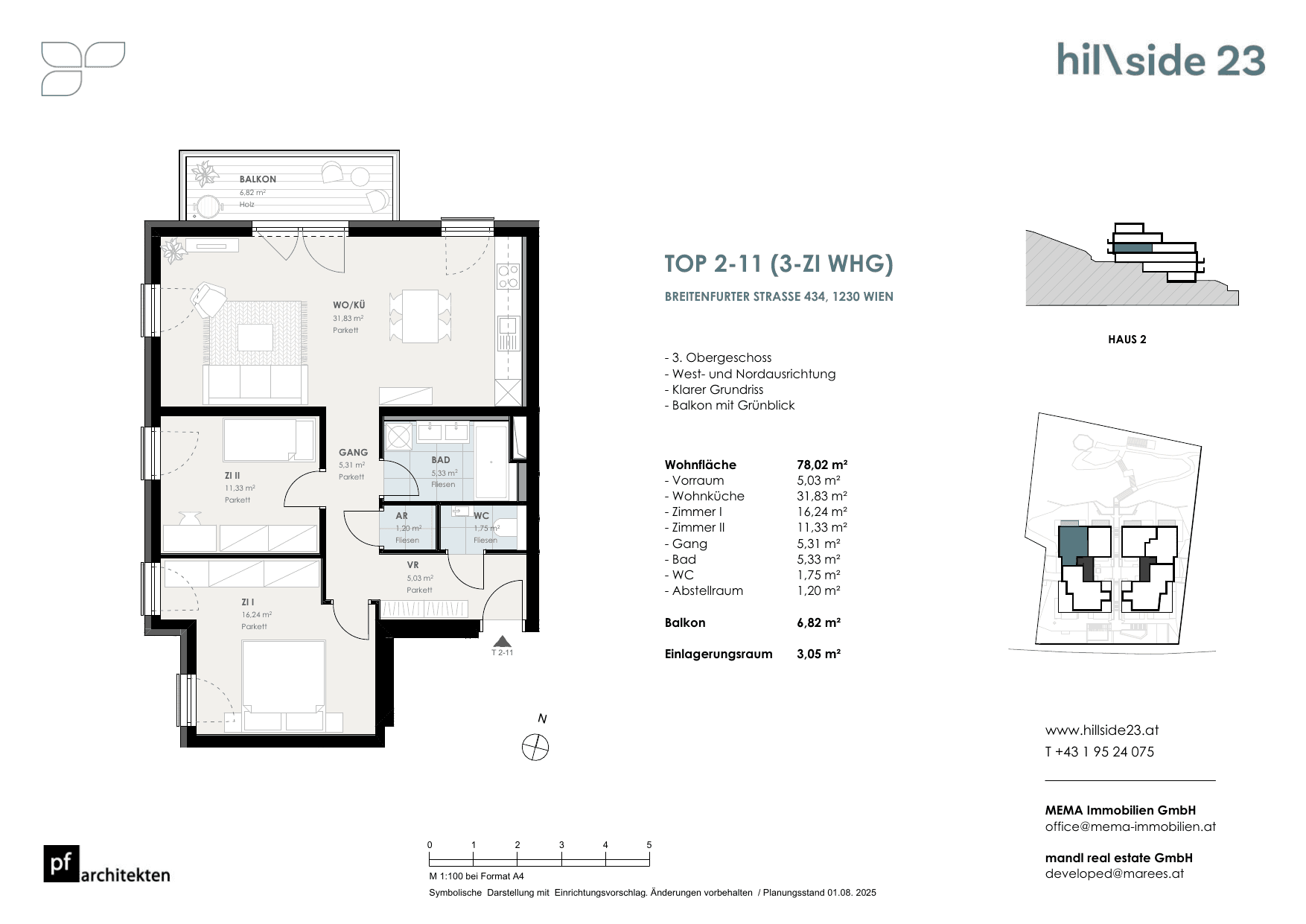 Grundriss Top 2-11 — Hillside 23 — 3 Zimmer — 78 m² — 3rd floor