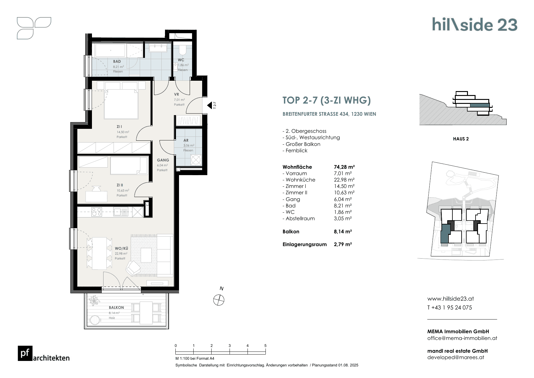 Grundriss Top 2-7 — Hillside 23 — 3 Zimmer — 74,3 m² — 2nd floor