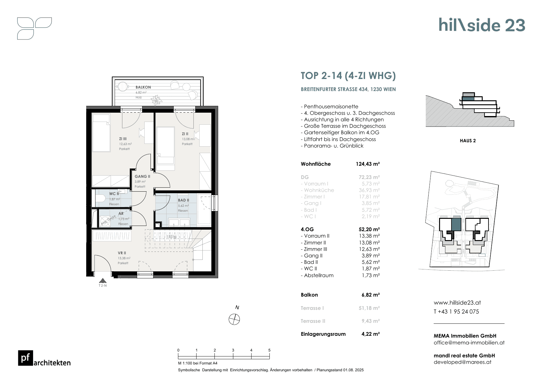 Grundriss Top 2-14 — Hillside 23 — 4 Zimmer — 124,4 m² — Attic floor