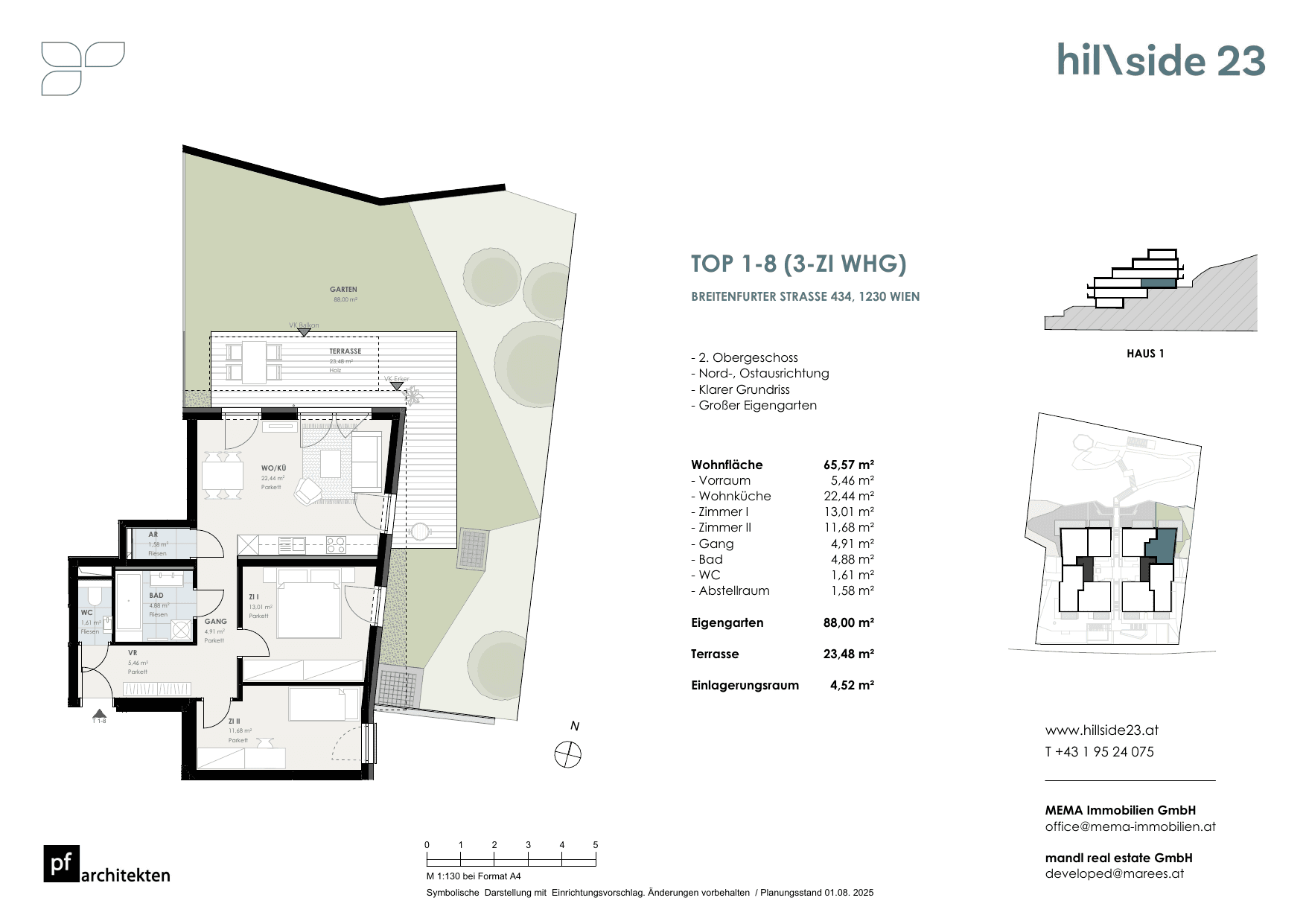 Grundriss Top 1-8 — Hillside 23 — 3 Zimmer — 65,6 m² — 2nd floor
