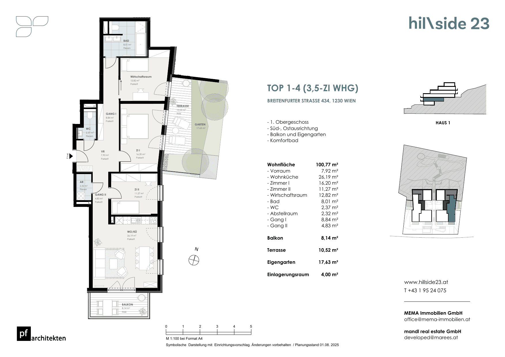 Grundriss Top 1-4 — Hillside 23 — 4 Zimmer — 100,8 m² — 1st floor