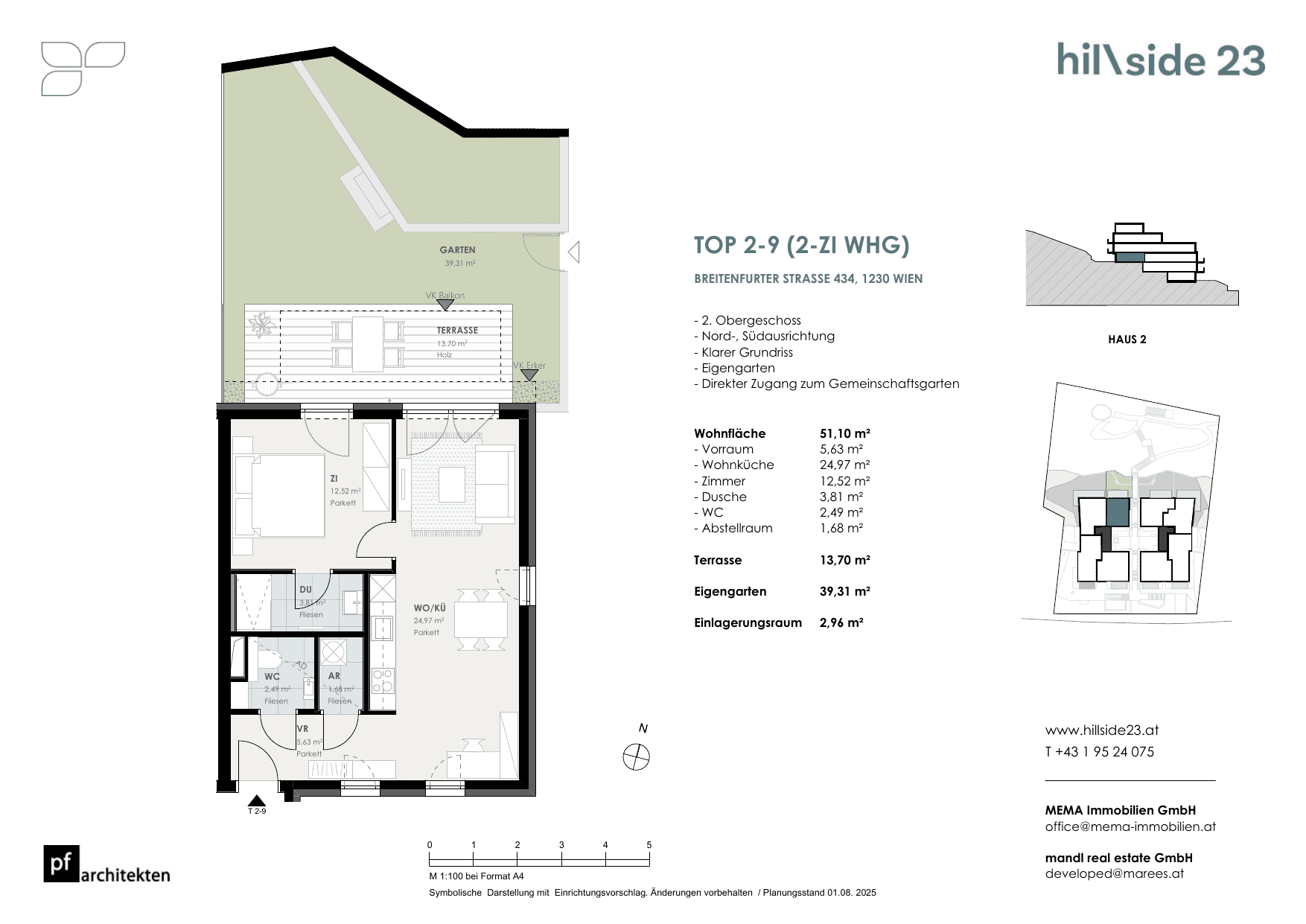 Grundriss Top 2-9 — Hillside 23 — 2 Zimmer — 51,1 m² — 2nd floor