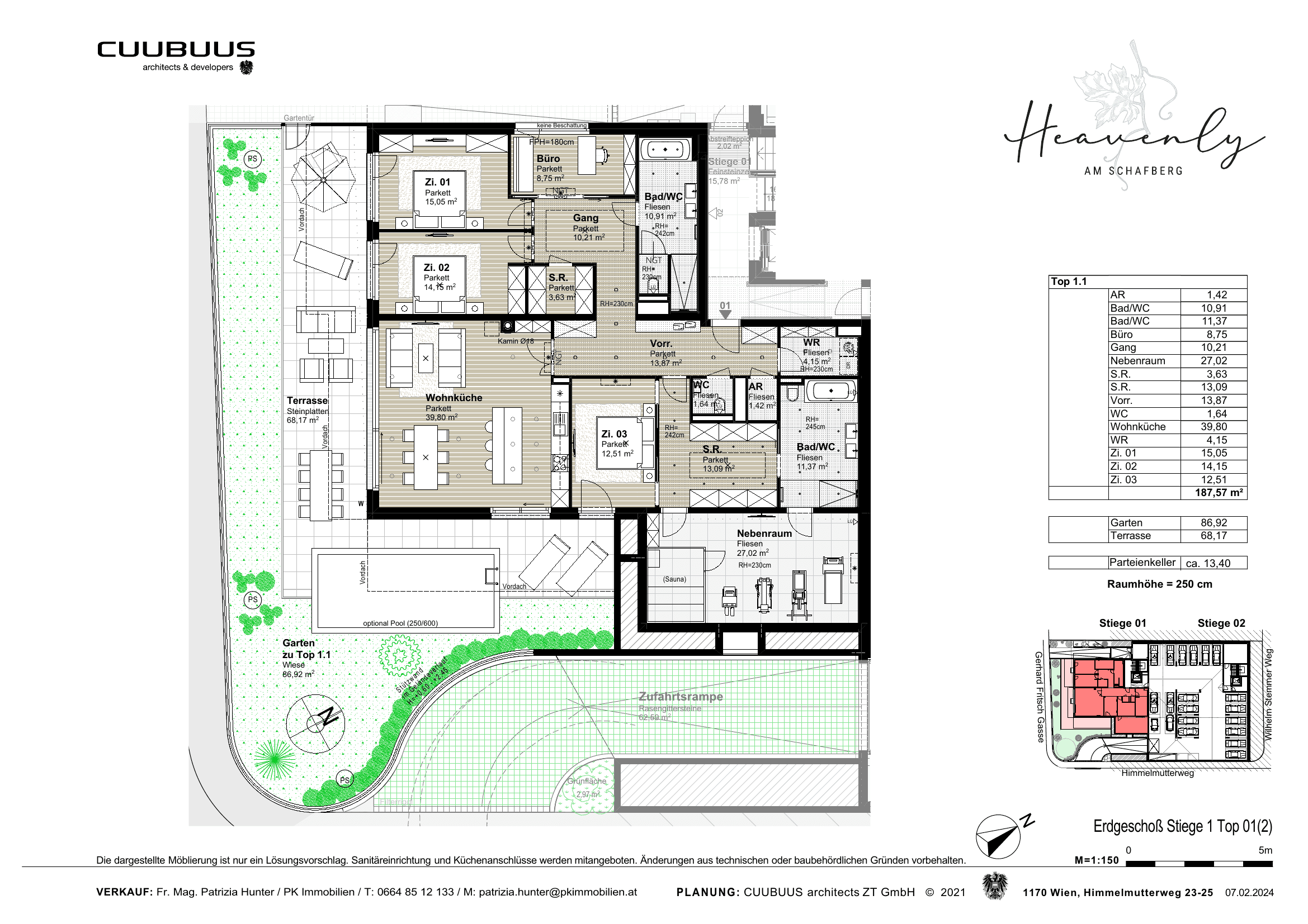 Grundriss Top 1.1 + 1.2 — Heavenly am Schafberg — 189 m² — Ground floor — Grundriss 17/30