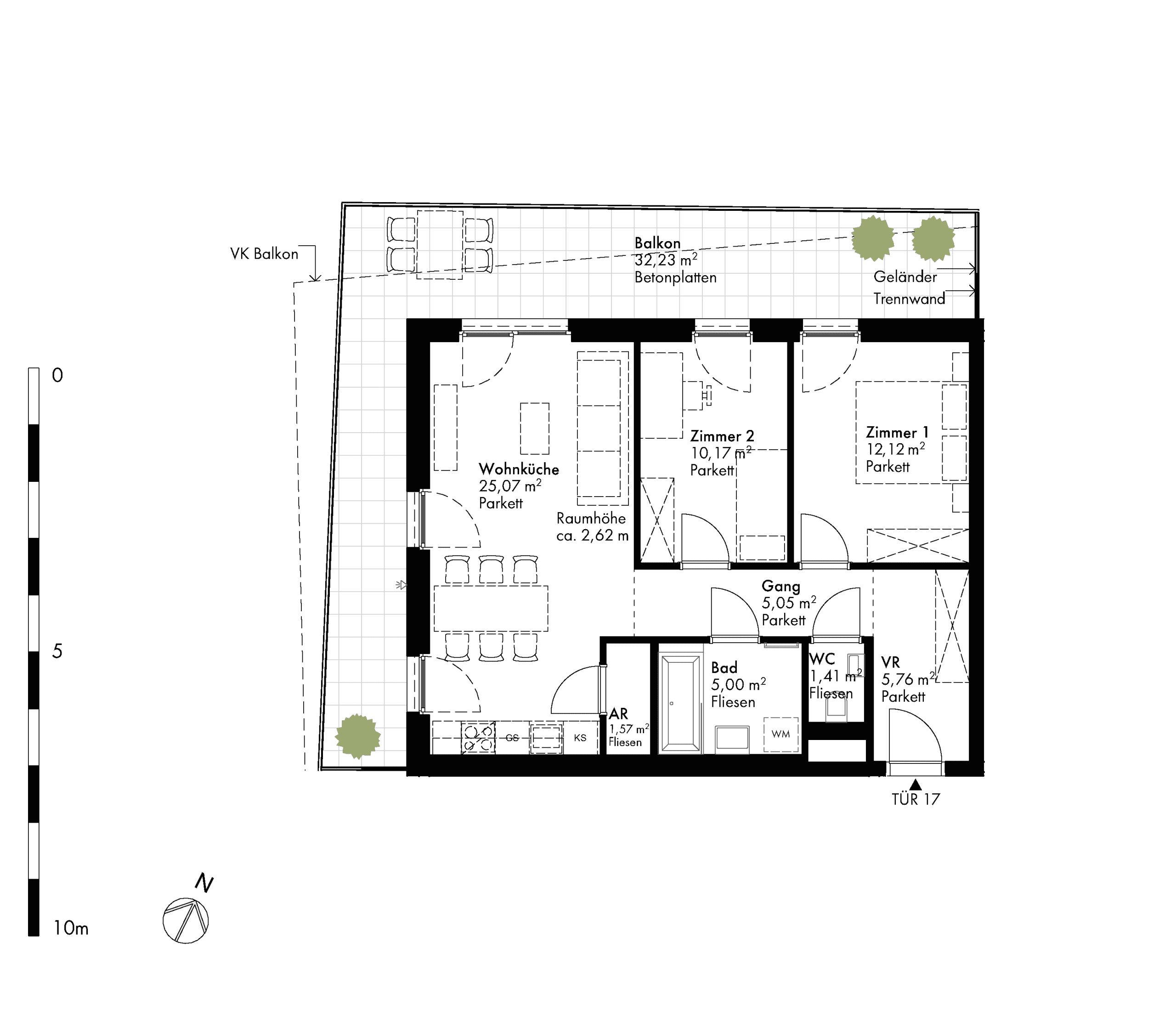 Grundriss Stiege stiege-5 / Top 17 — Hirschfeld — 3 Zimmer — 66,3 m² — 2nd floor
