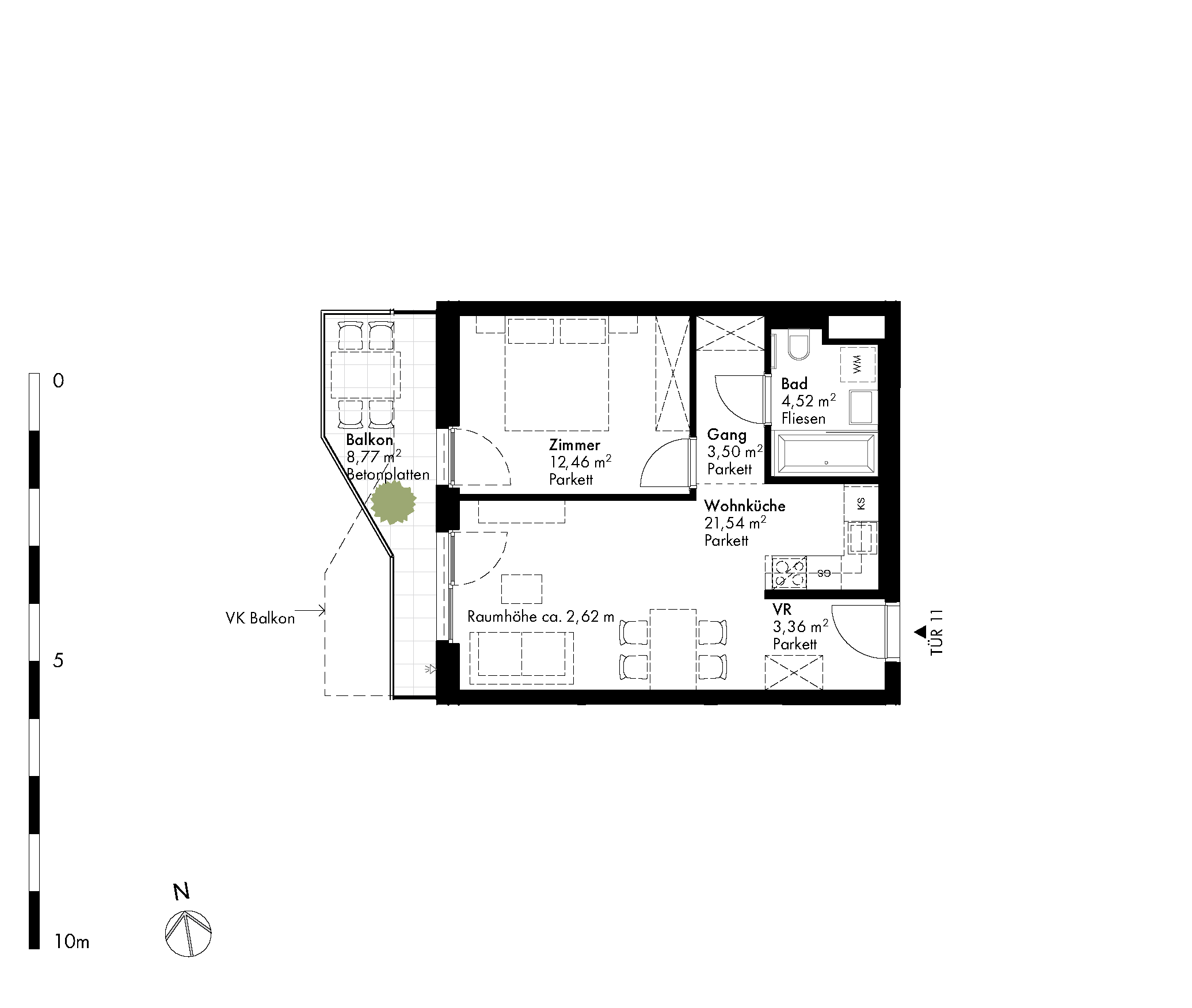 Grundriss Stiege 1 / Top 11 — Hirschfeld — 2 Zimmer — 45,4 m² — 1st floor