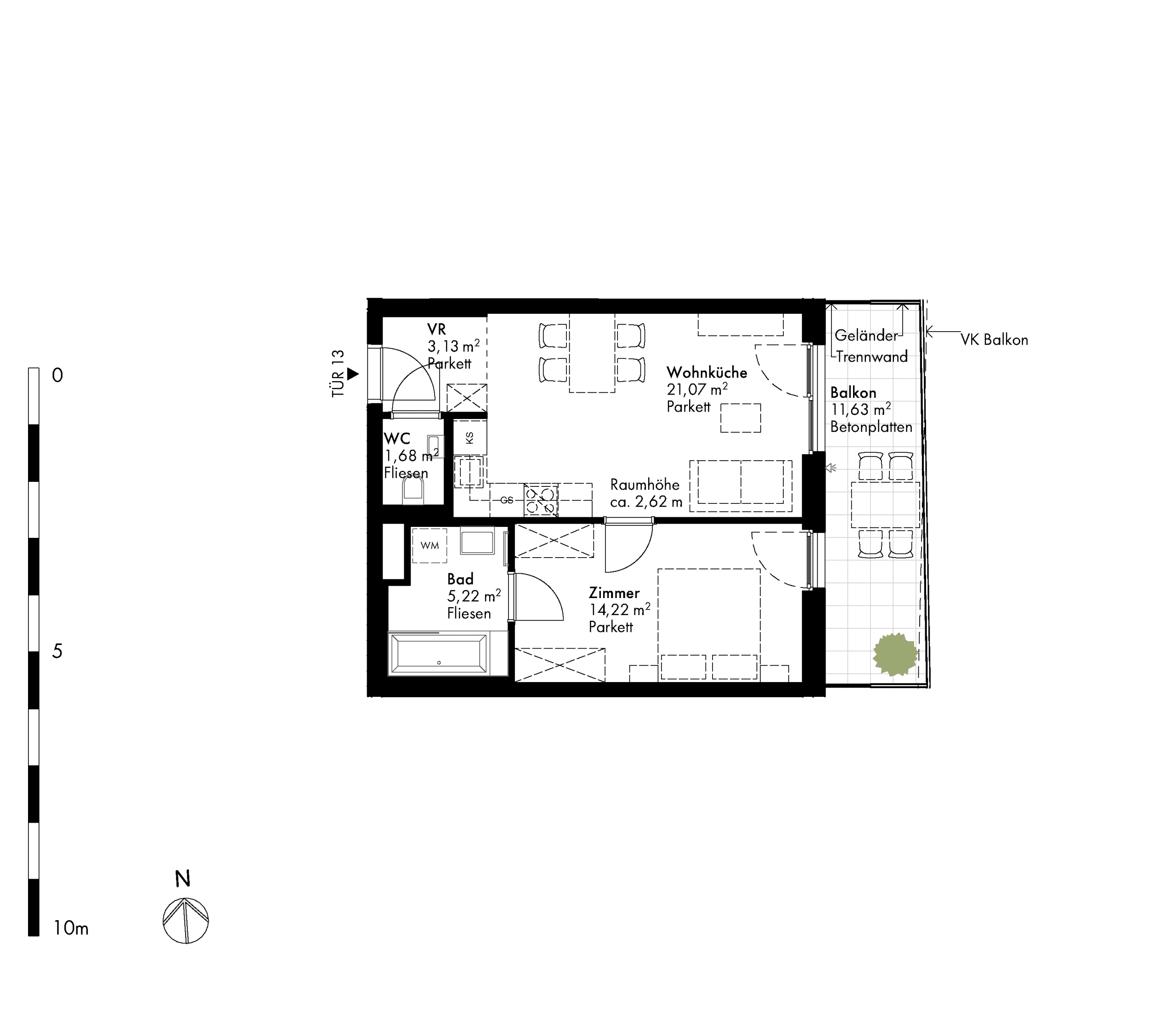 Grundriss Stiege stiege-5 / Top 13 — Hirschfeld — 2 Zimmer — 45,3 m² — 1st floor