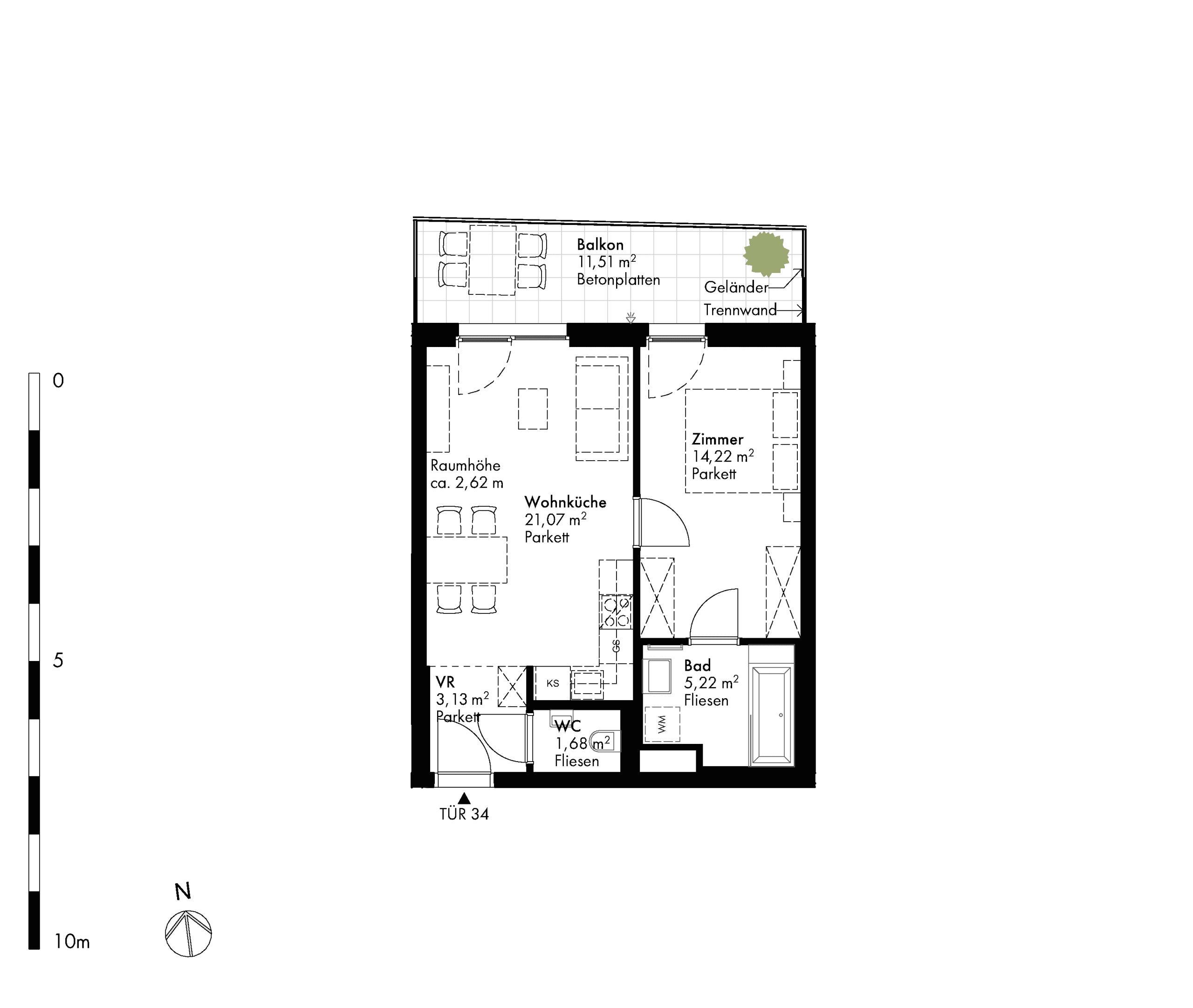 Grundriss Stiege stiege-2 / Top 34 — Hirschfeld — 2 Zimmer — 45,3 m² — 4th floor