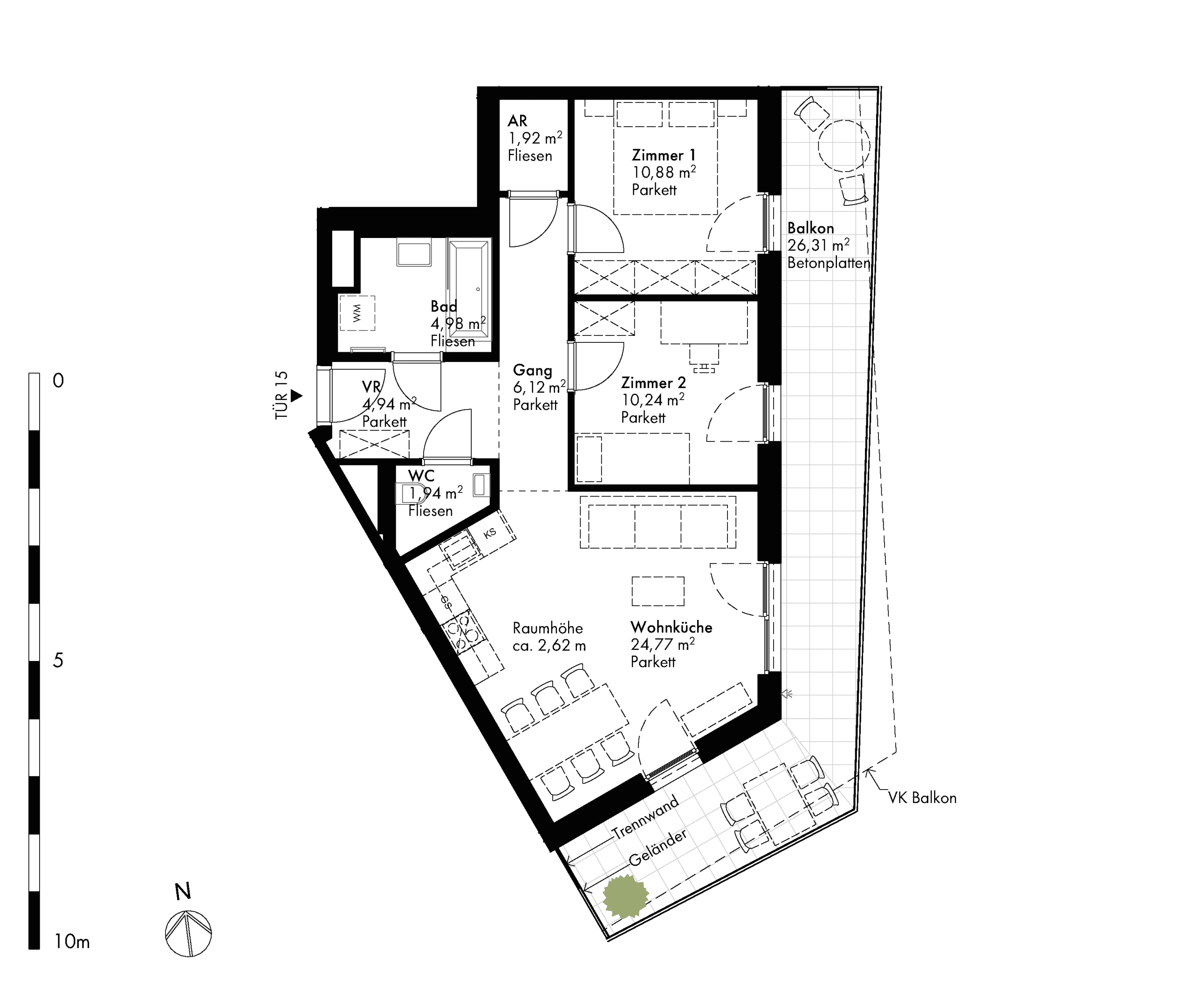 Grundriss Stiege stiege-2 / Top 15 — Hirschfeld — 3 Zimmer — 66 m² — 2nd floor