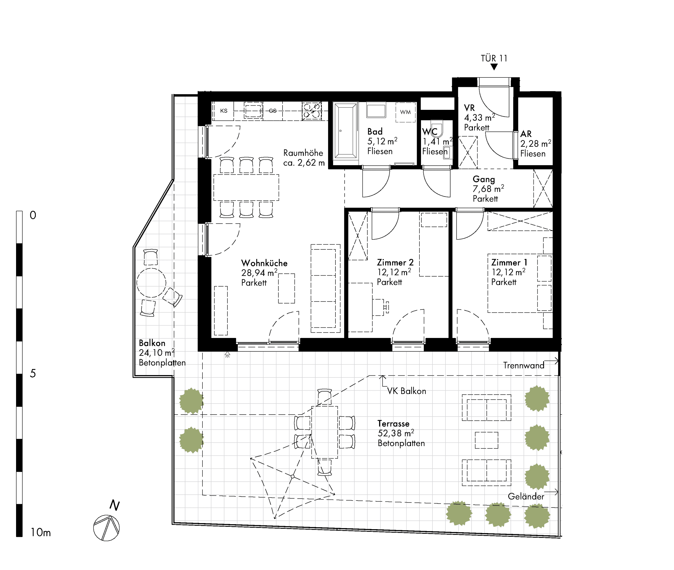 Grundriss Stiege stiege-4 / Top 11 — Hirschfeld — 3 Zimmer — 74,1 m² — 1st floor