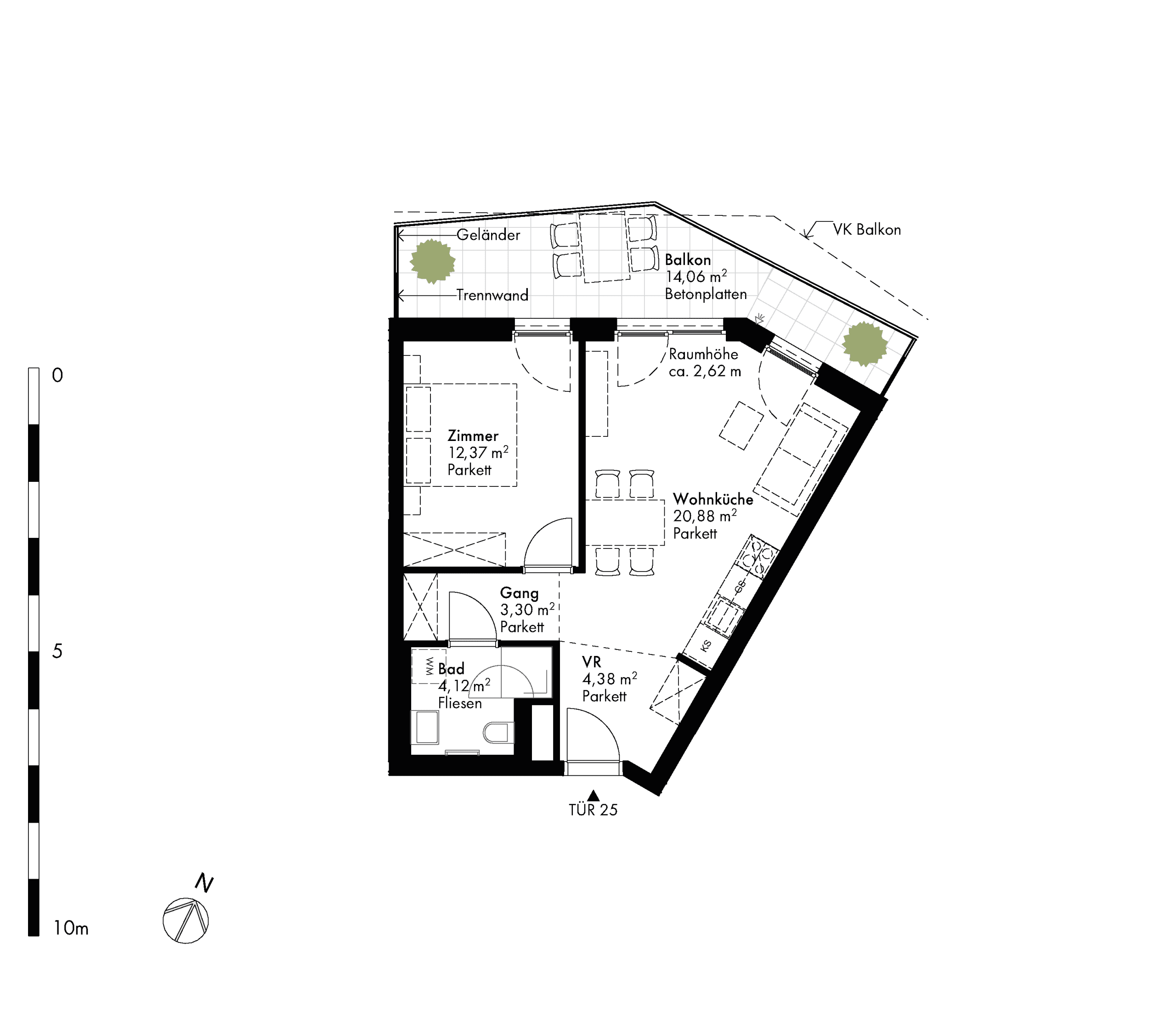 Grundriss Stiege stiege-5 / Top 25 — Hirschfeld — 2 Zimmer — 45,2 m² — 3rd floor