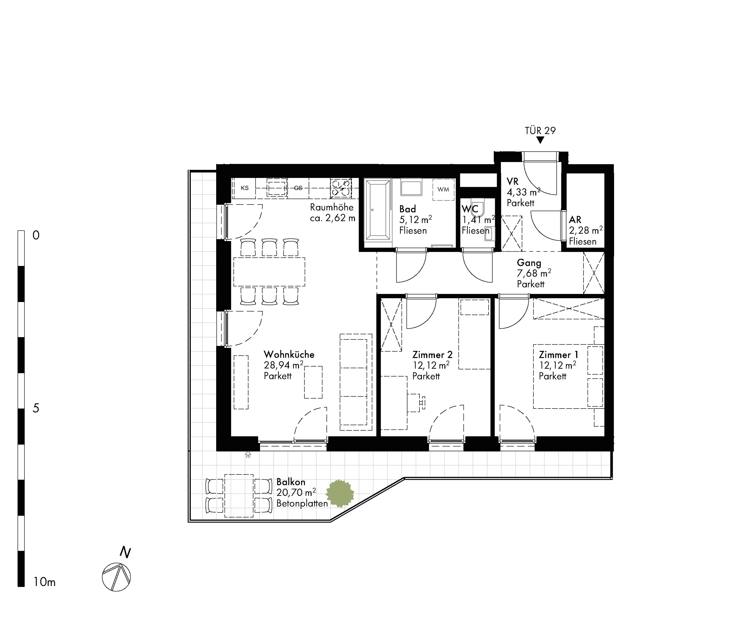 Grundriss Stiege stiege-4 / Top 29 — Hirschfeld — 3 Zimmer — 74,1 m² — 4th floor