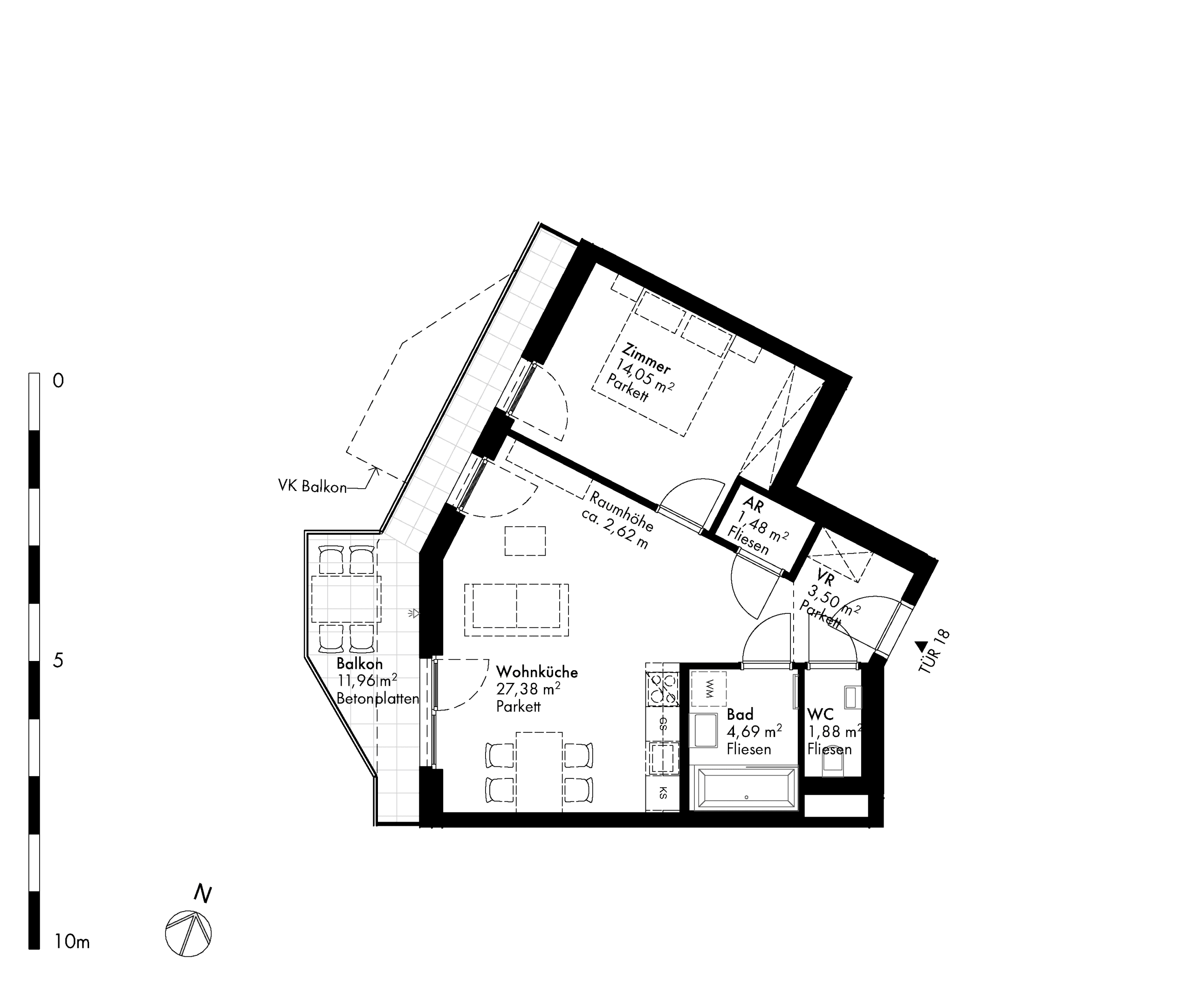 Grundriss Stiege stiege-4 / Top 18 — Hirschfeld — 2 Zimmer — 53,1 m² — 2nd floor