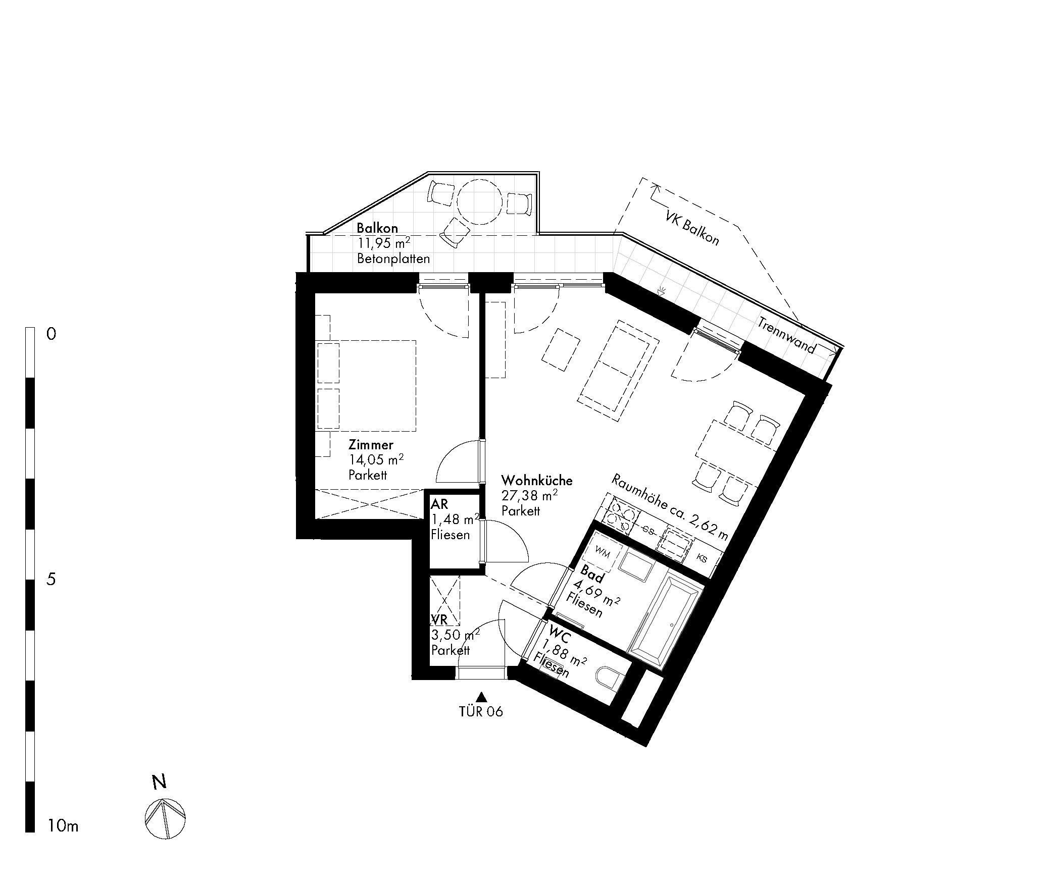 Grundriss Stiege 1 / Top 06 — Hirschfeld — 2 Zimmer — 53,1 m² — 1st floor