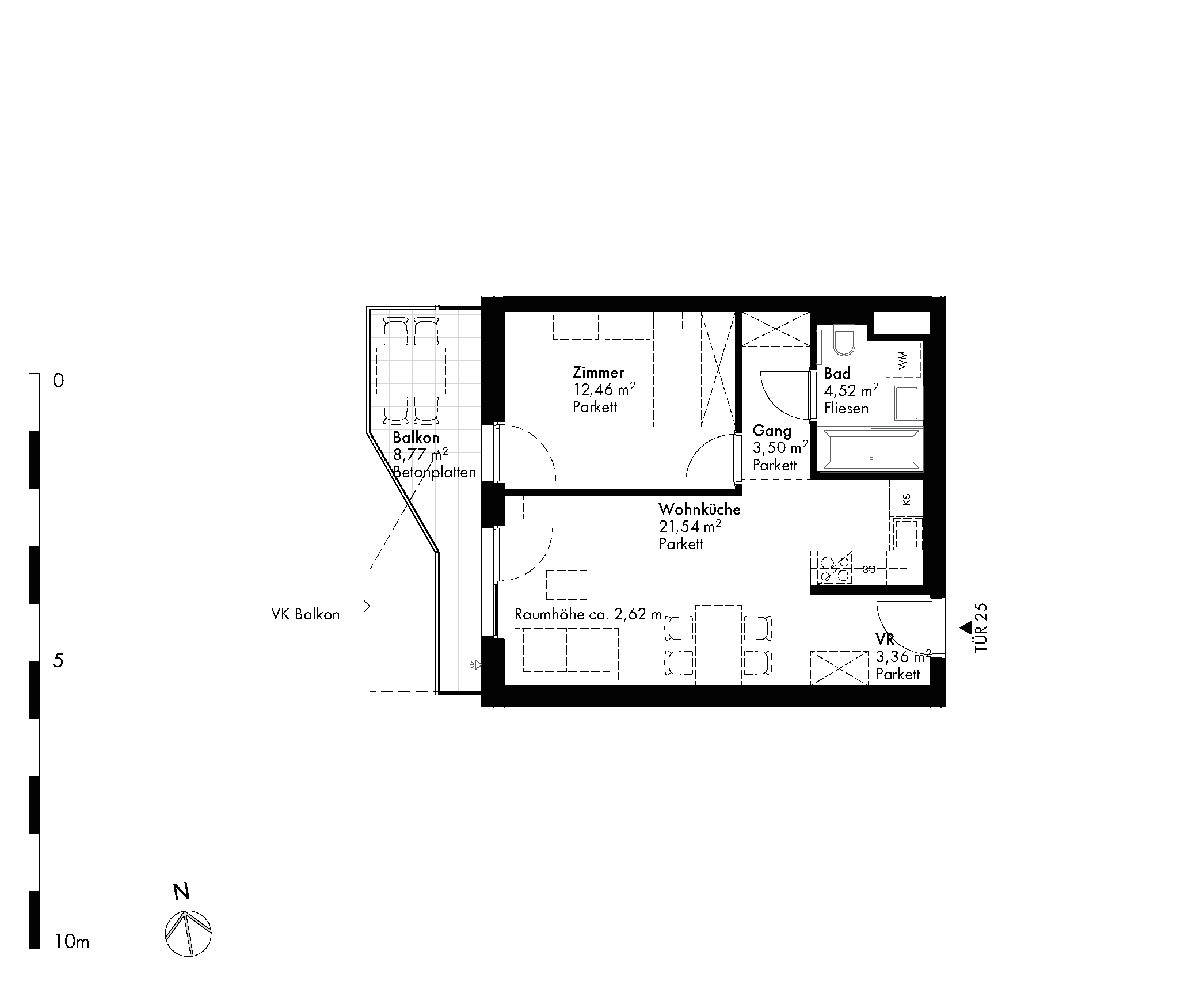 Grundriss Stiege 1 / Top 25 — Hirschfeld — 2 Zimmer — 45,4 m² — 3rd floor
